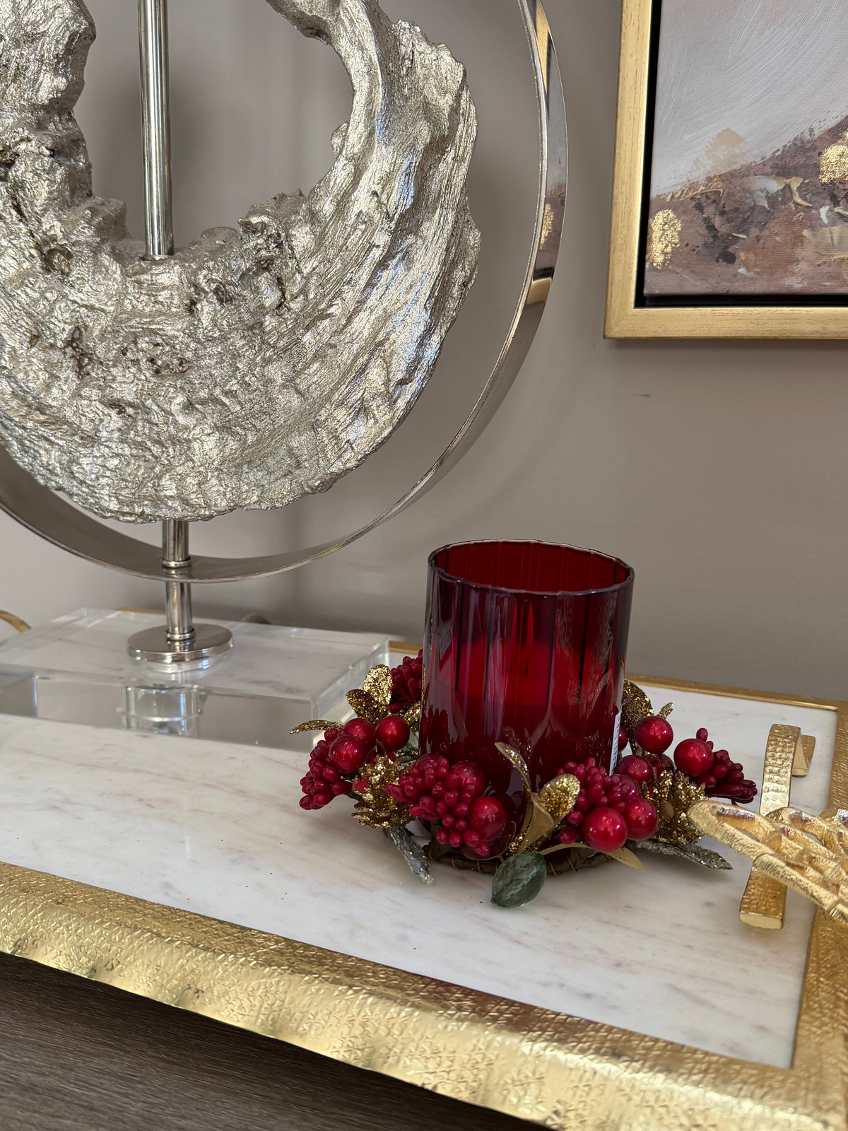 6” Red And Gold Candle Ring