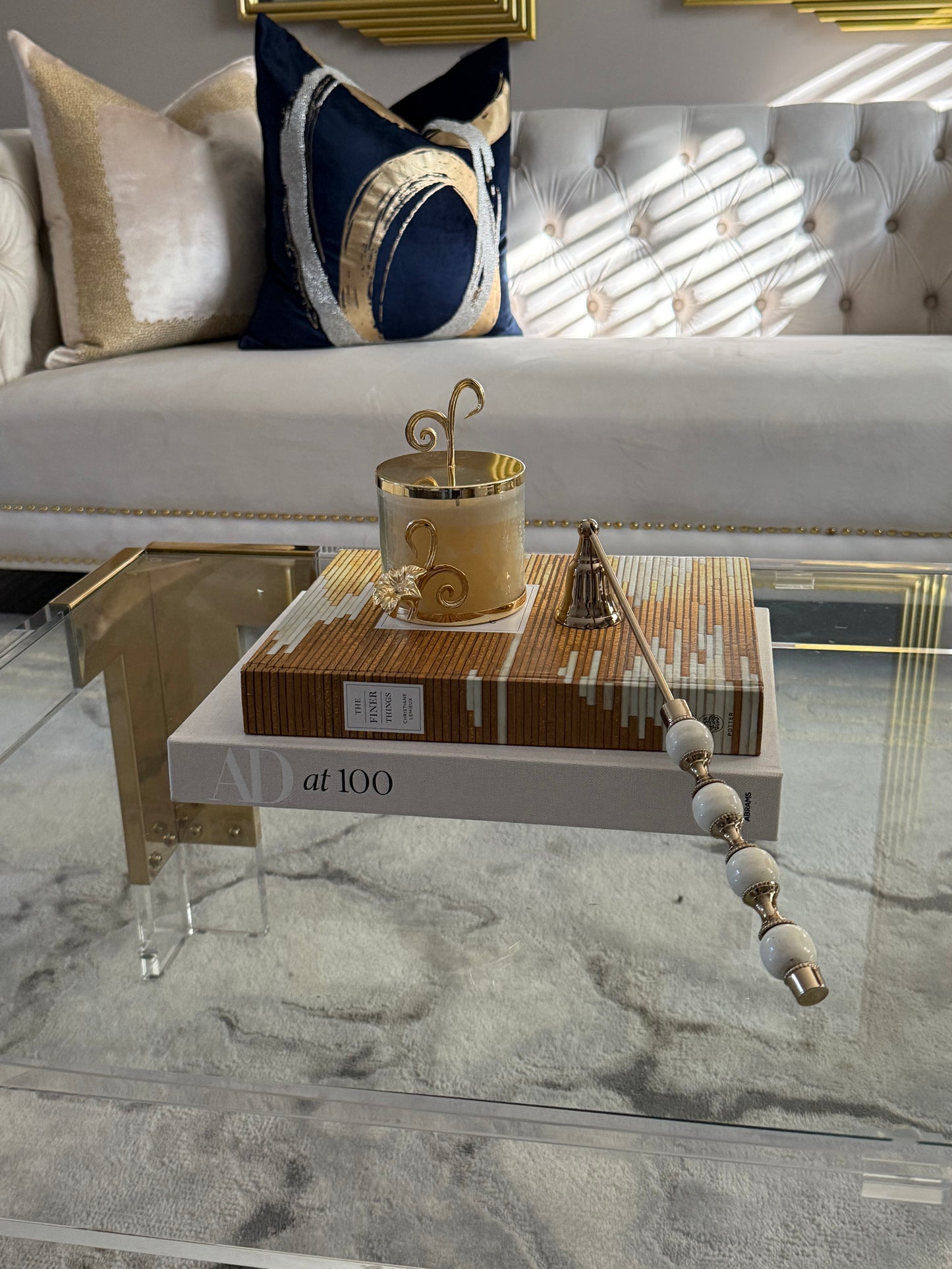 Gold Candle Snuffer White and Gold Beaded Handle
