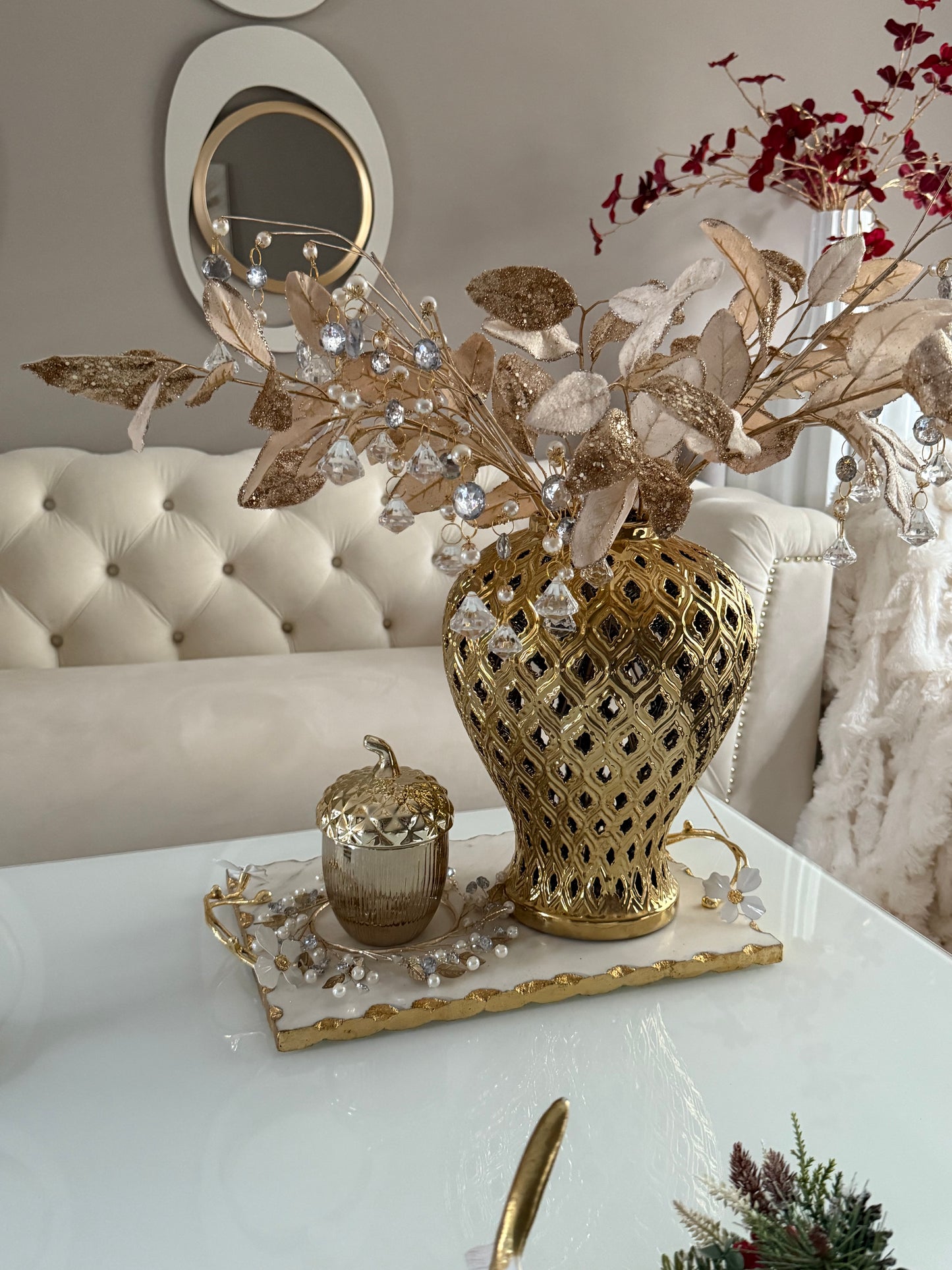 Set Of 3 Pearl Crystal Dripping Spray Holiday Seasons