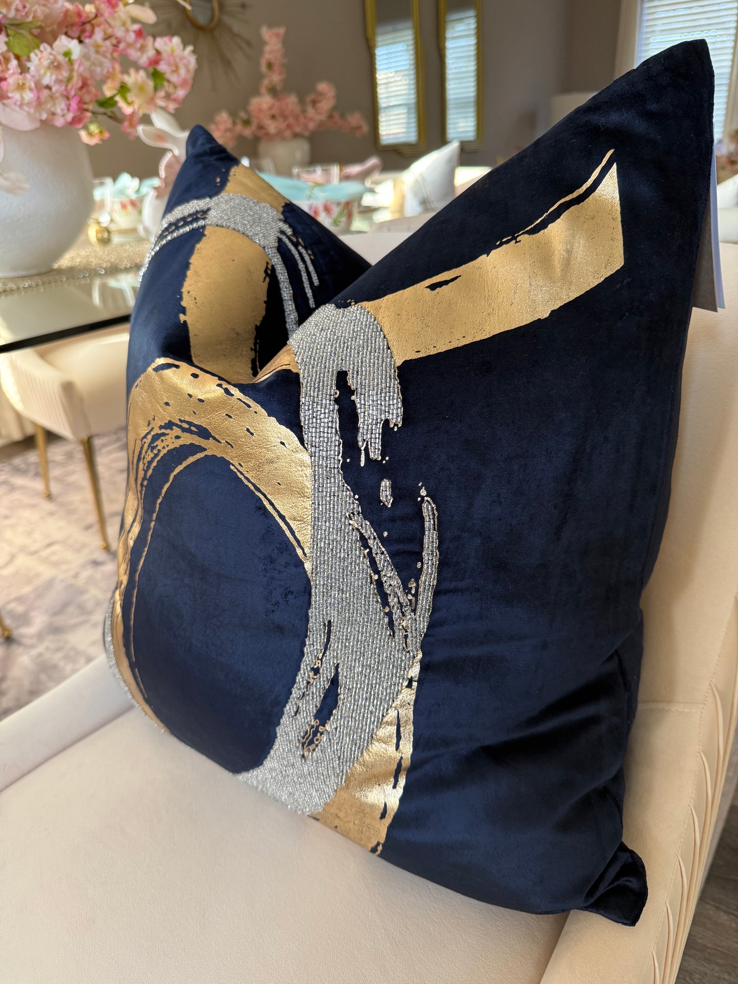 Silver Foil Navy Blue pillow