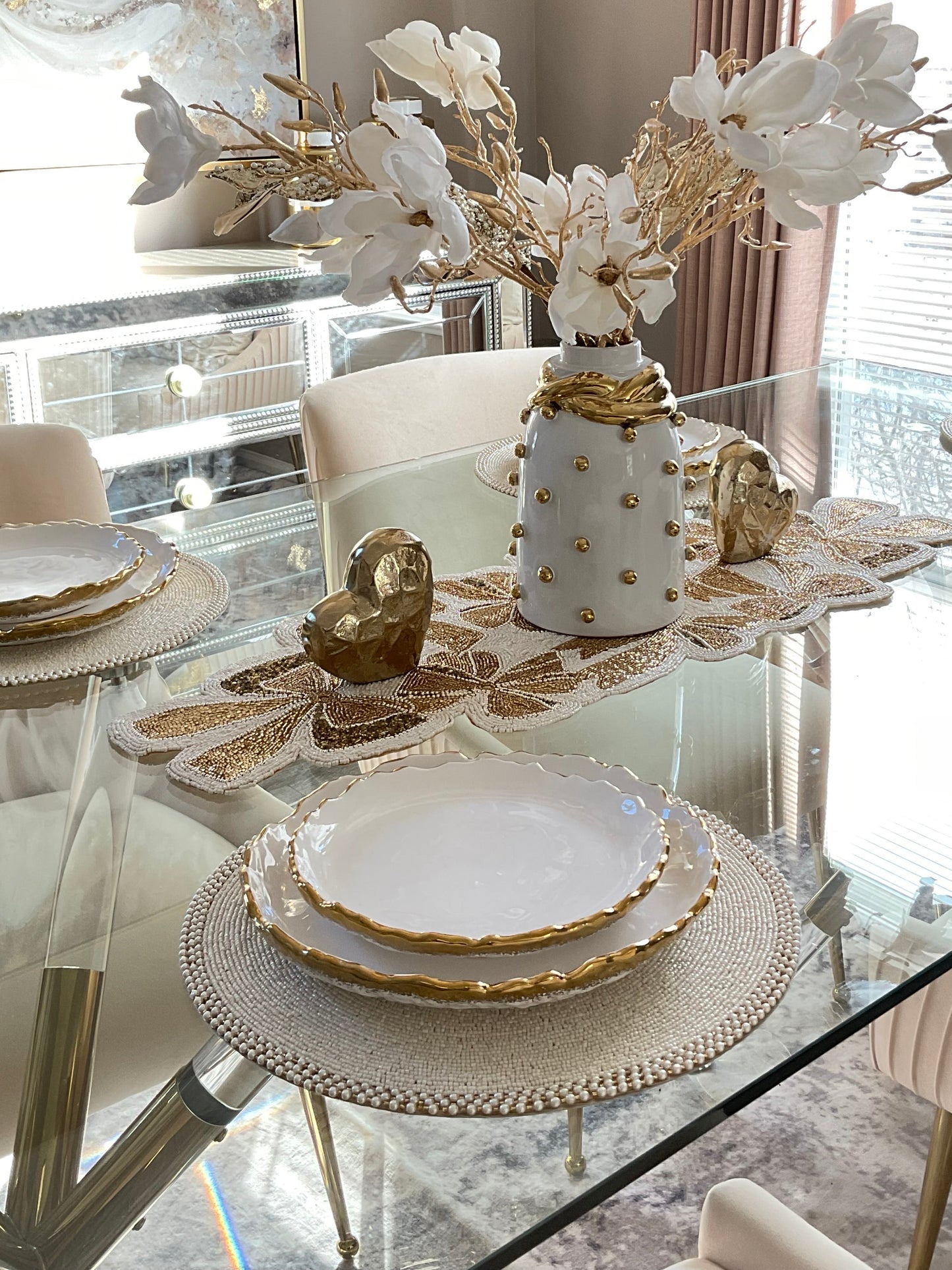 White Beaded Placemat Set Of 6