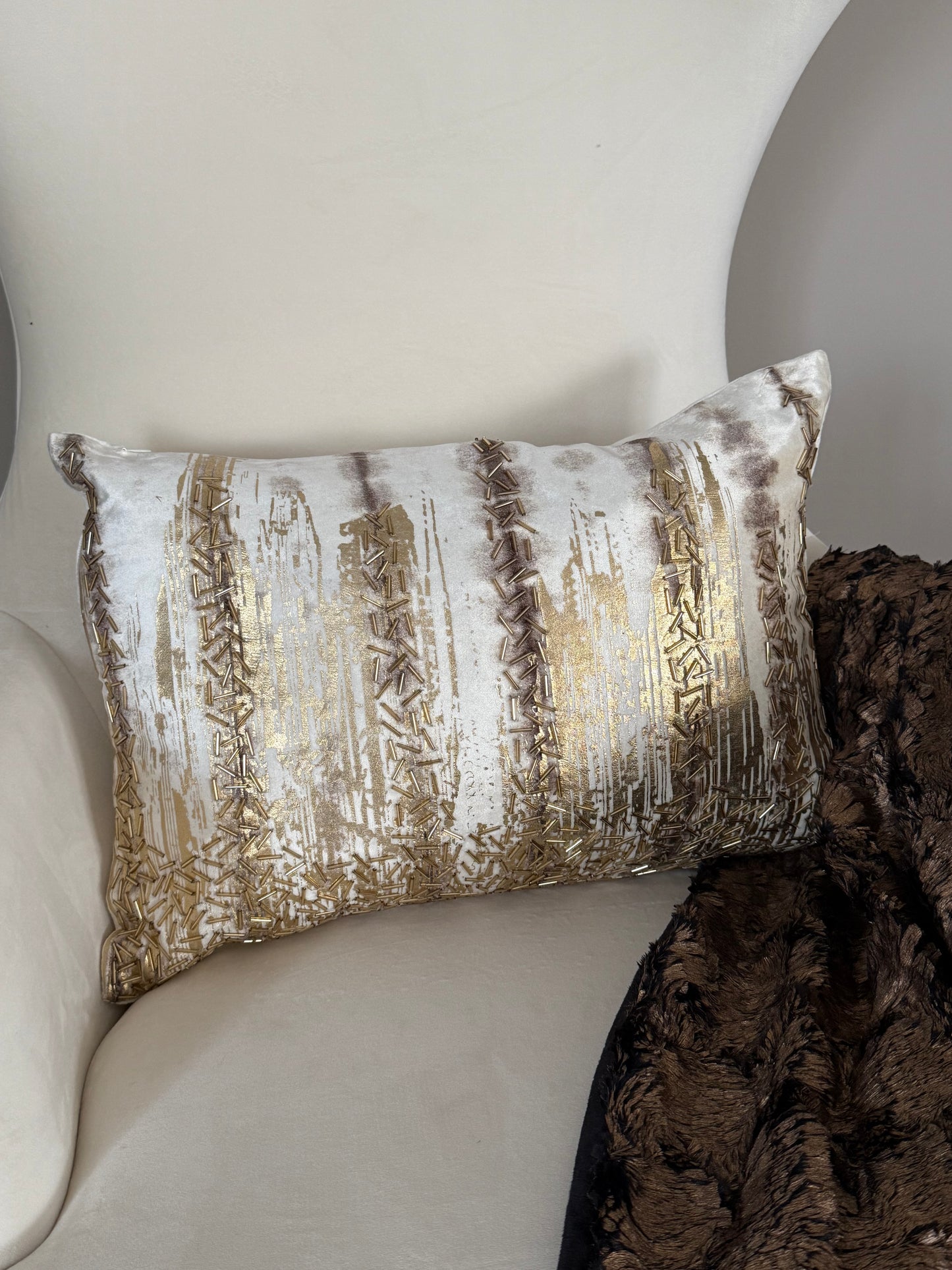 Gold and Beige Lumbar pillow