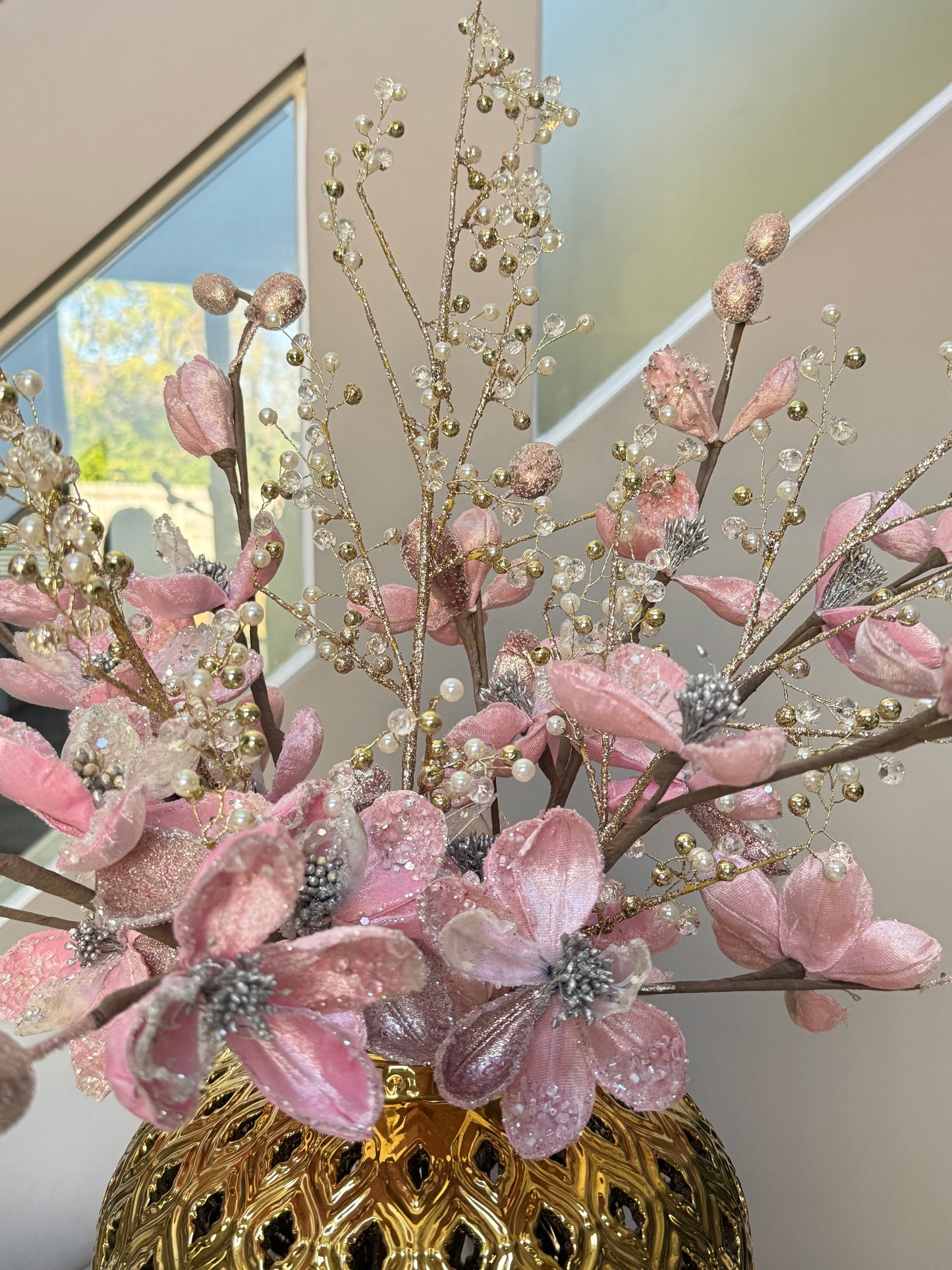 Set Of 3 Pink Christmas Stems