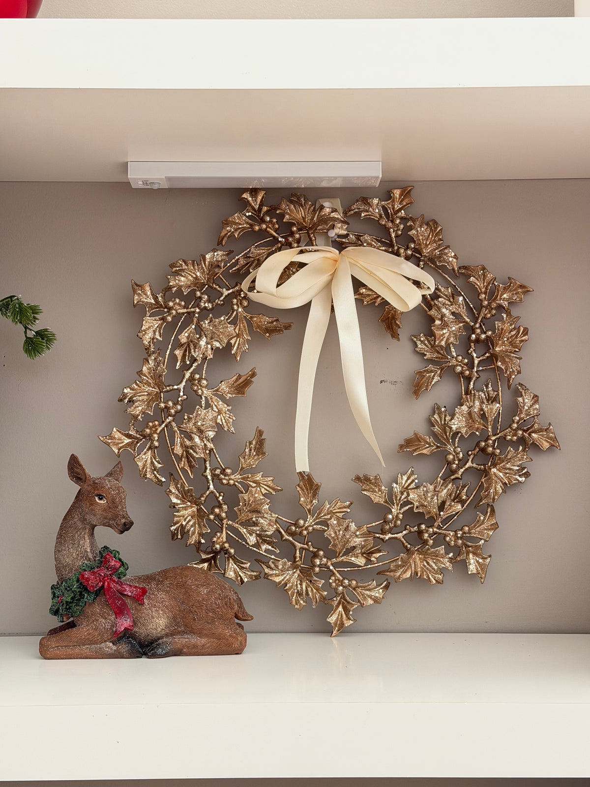 17” Gold Holly Wreath