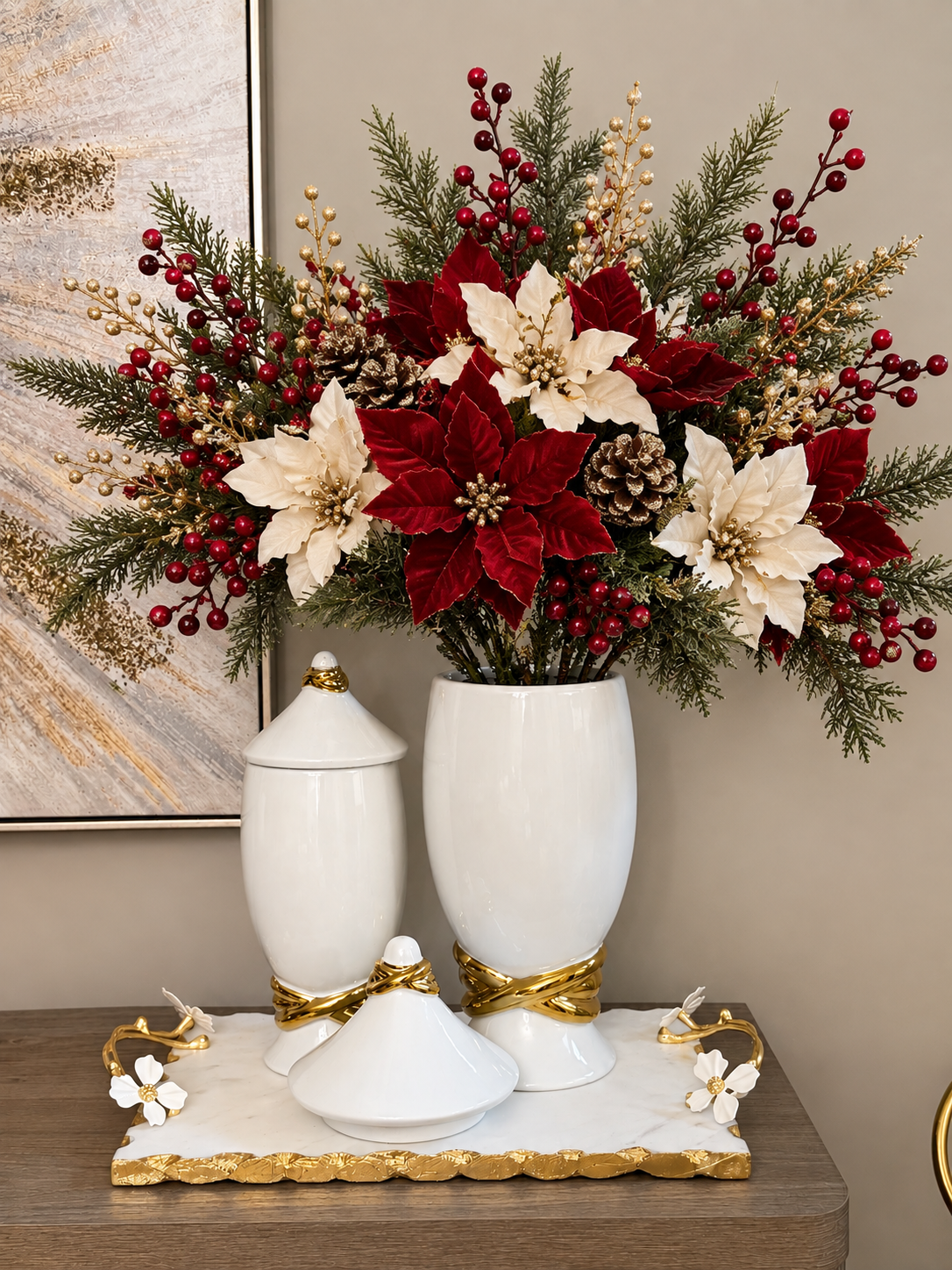White and Gold Design vase (medium)