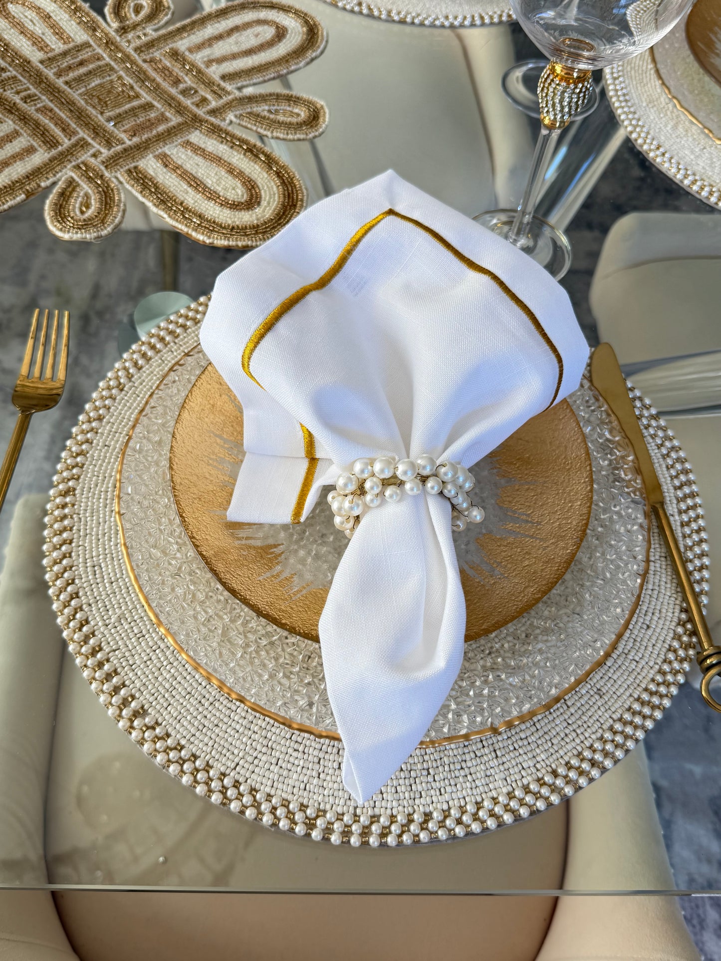 Set Of 4 Embroidery Detail Napkins.