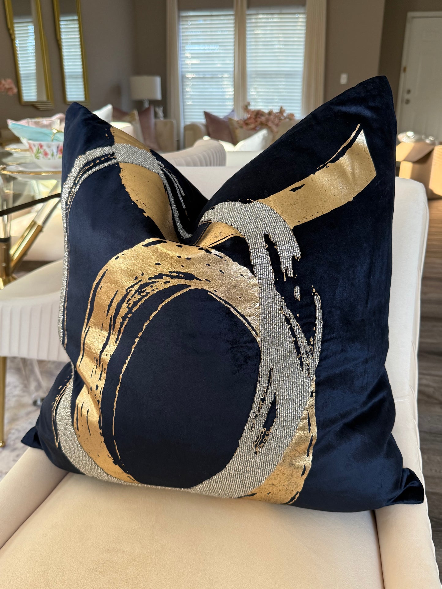 Silver Foil Navy Blue pillow