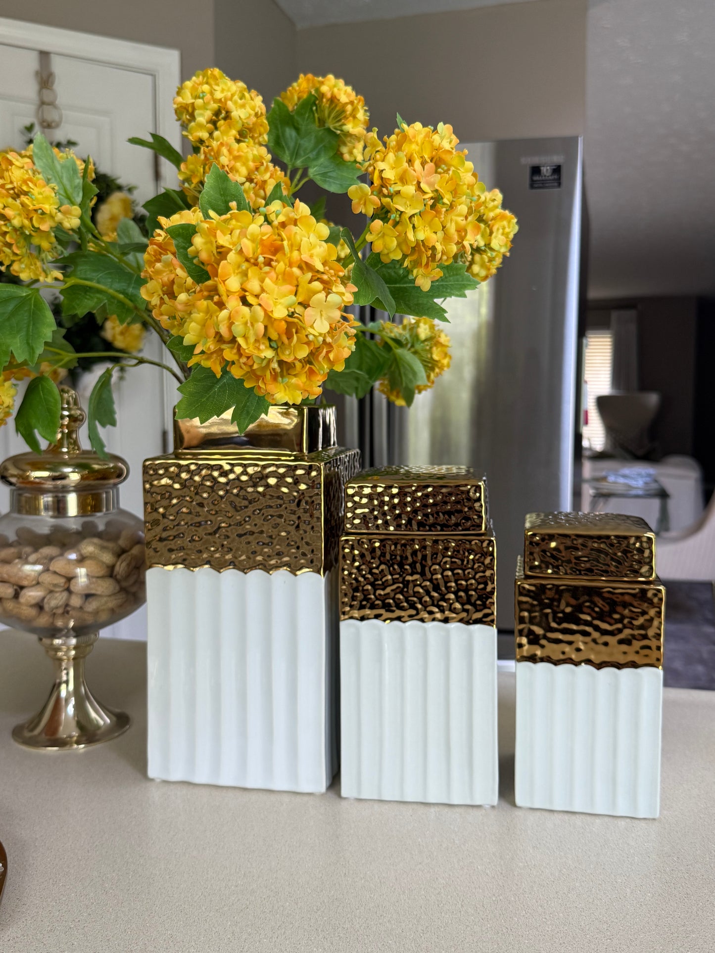 Gold and White Vase With Lead.