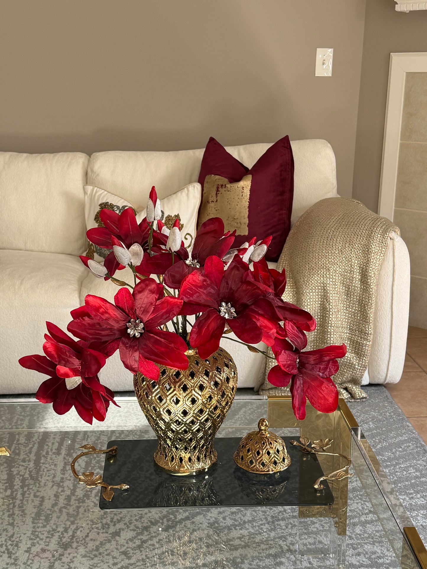 Diamond Velvet Magnolia Burgundy Set of 3.