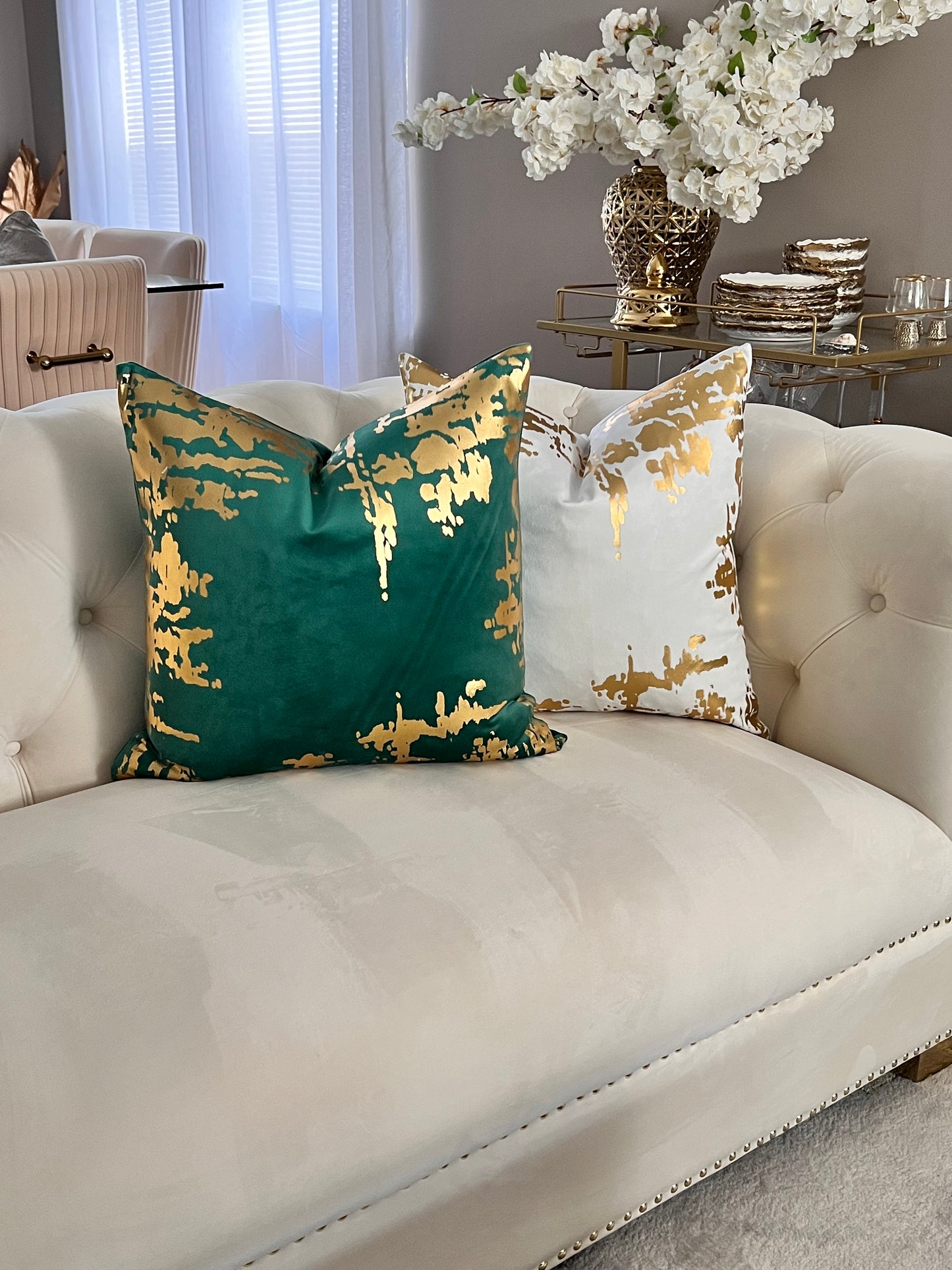 Green  and gold foil design pillow cover