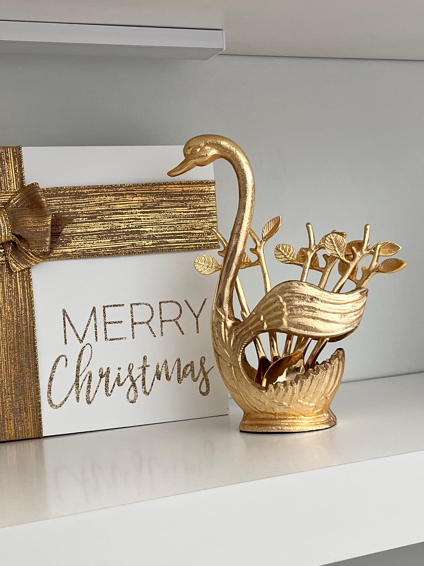 Gold Swan Dessert Spoon Holder 6 spoons