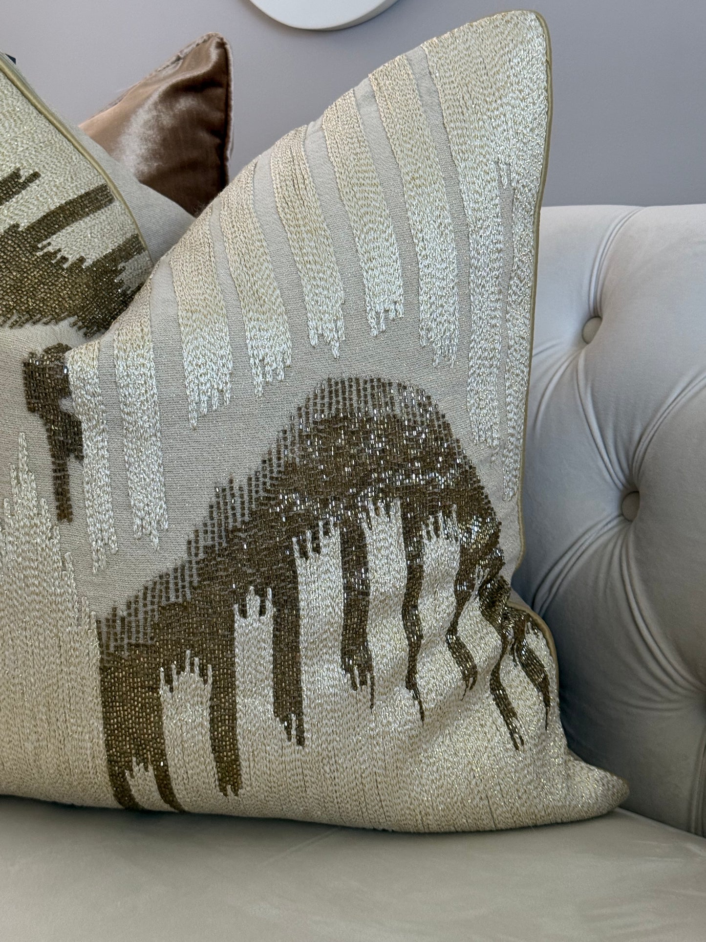 Beige and Gold beaded pillow