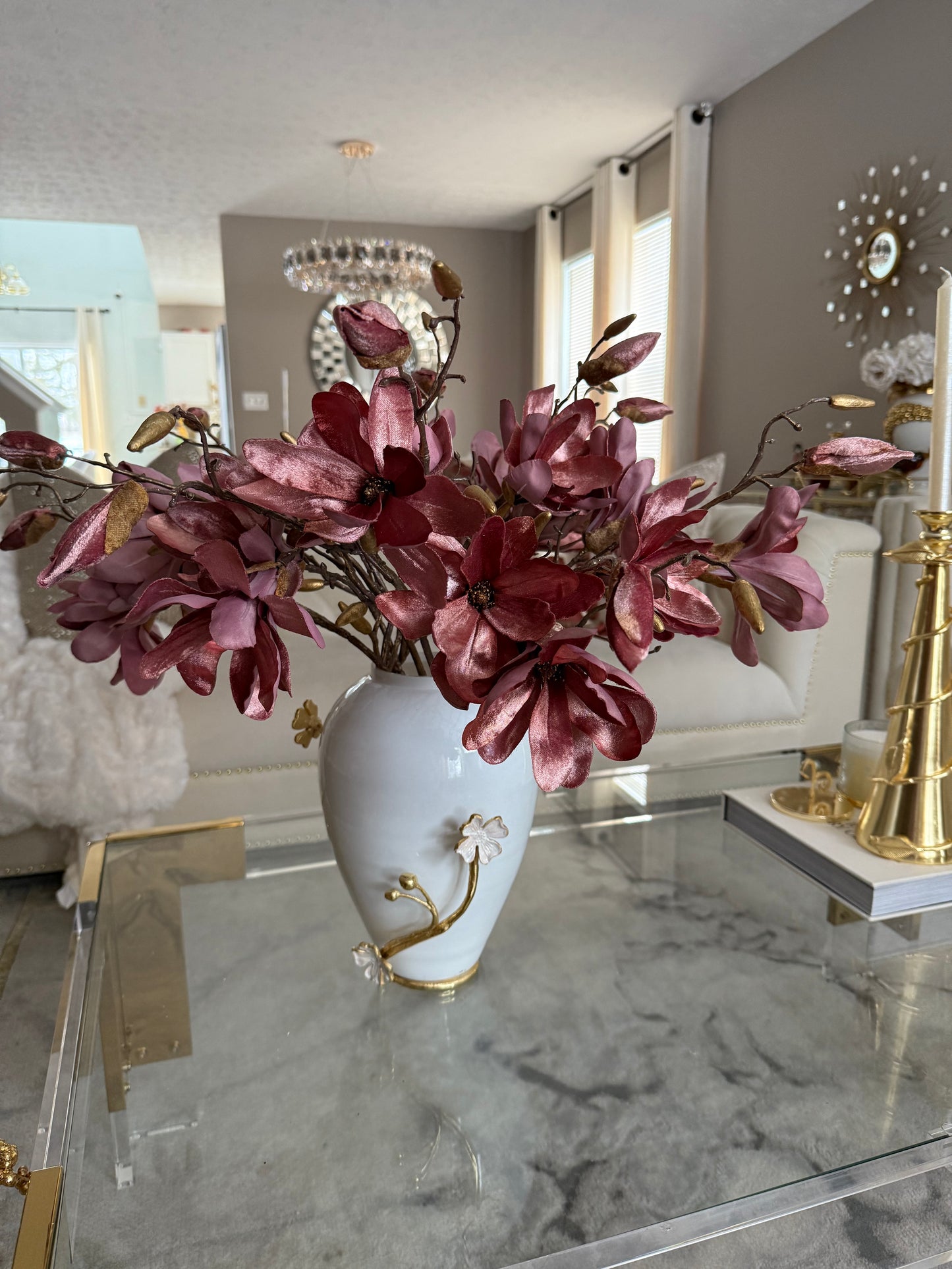Set of 3 Velvet  Magnolia Spray Plum