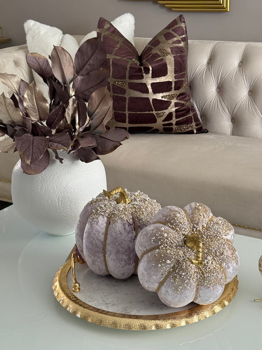 Set Of Two Beaded Pumpkins Lila