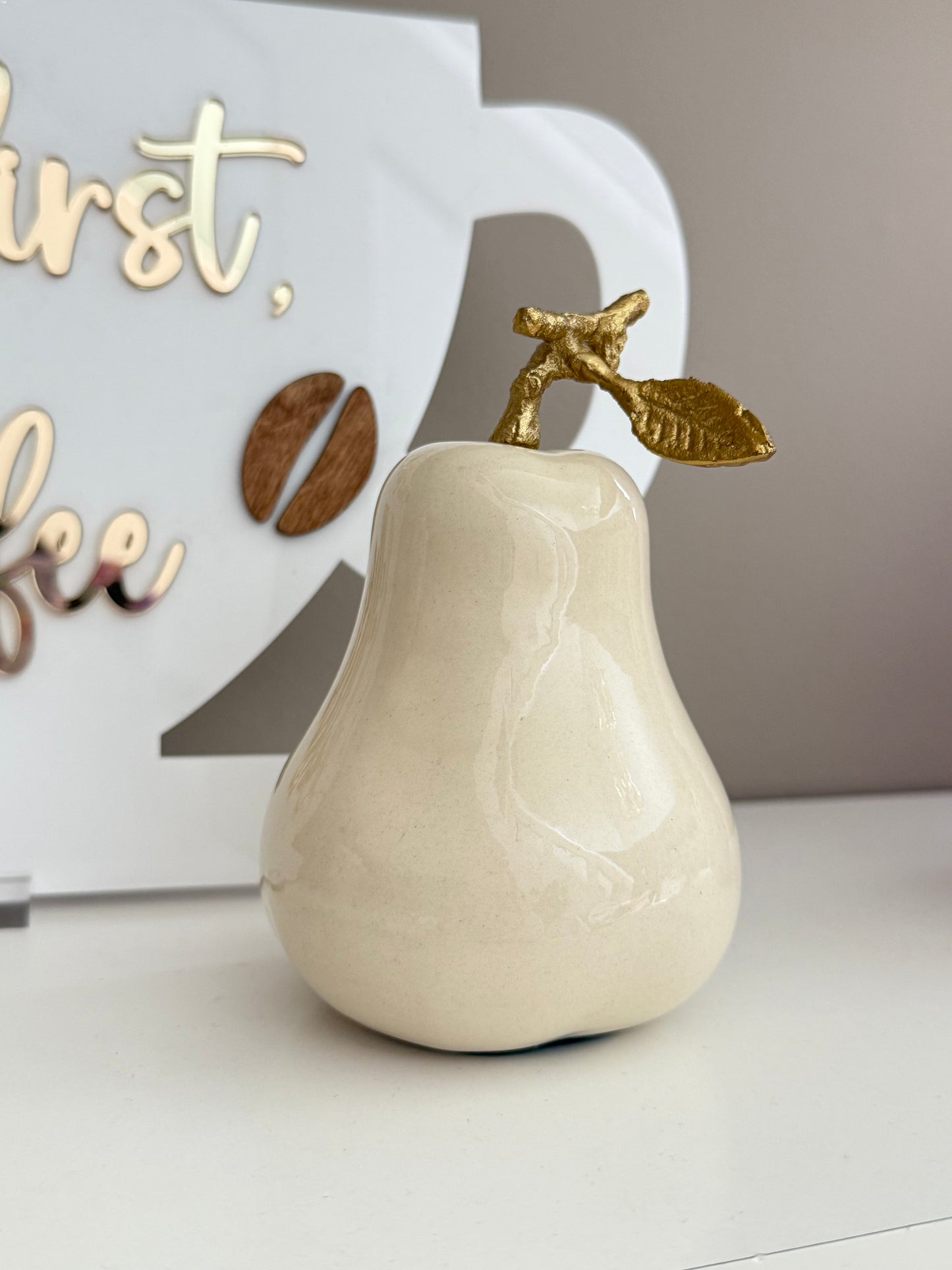 porcelain Pear With  Gold Leaf Design