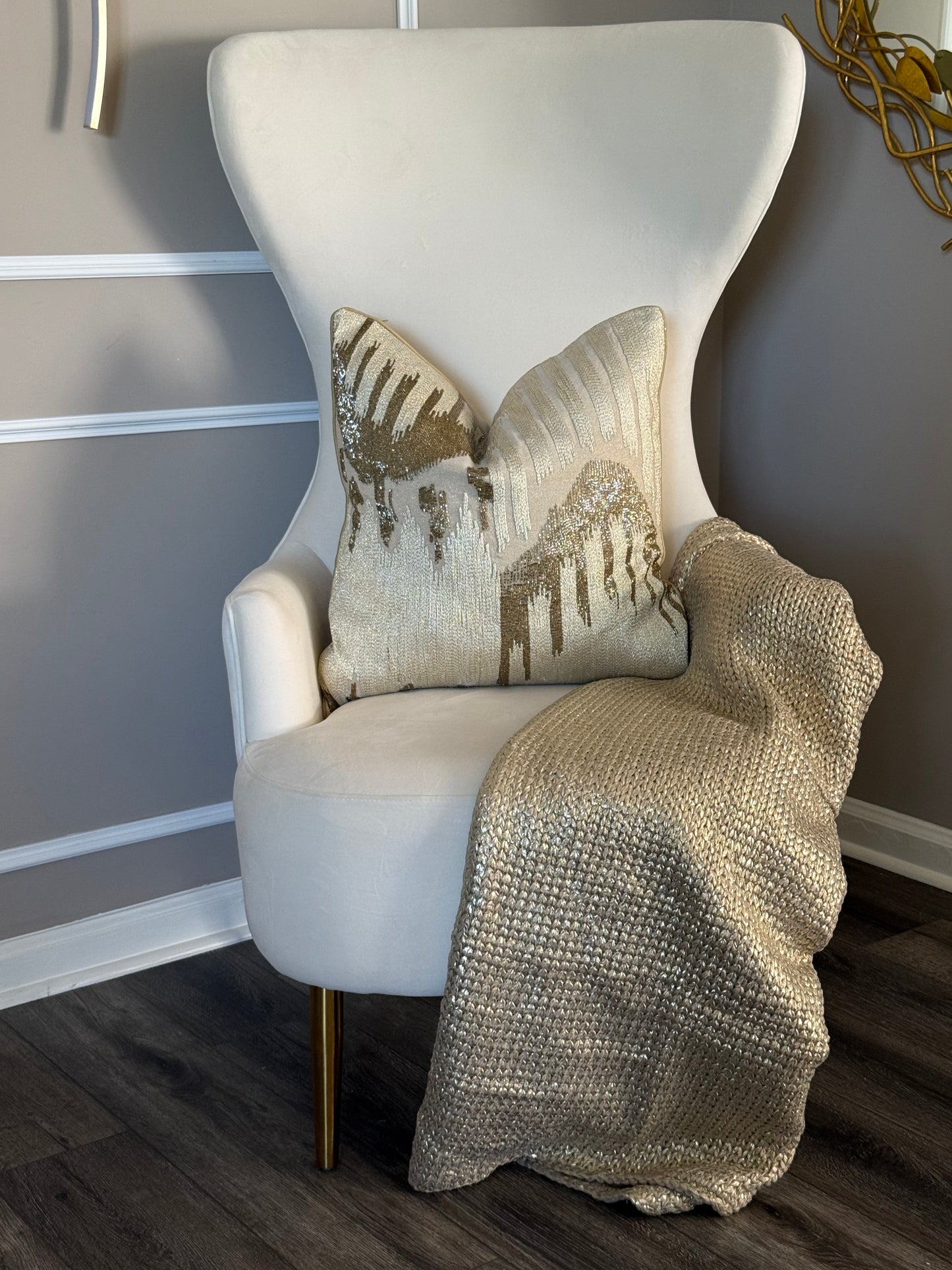 Beige and Gold beaded pillow