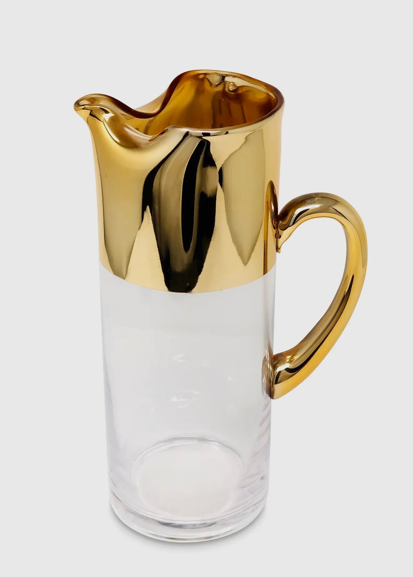 Glass Pitcher Whit Gold Handle And Top.