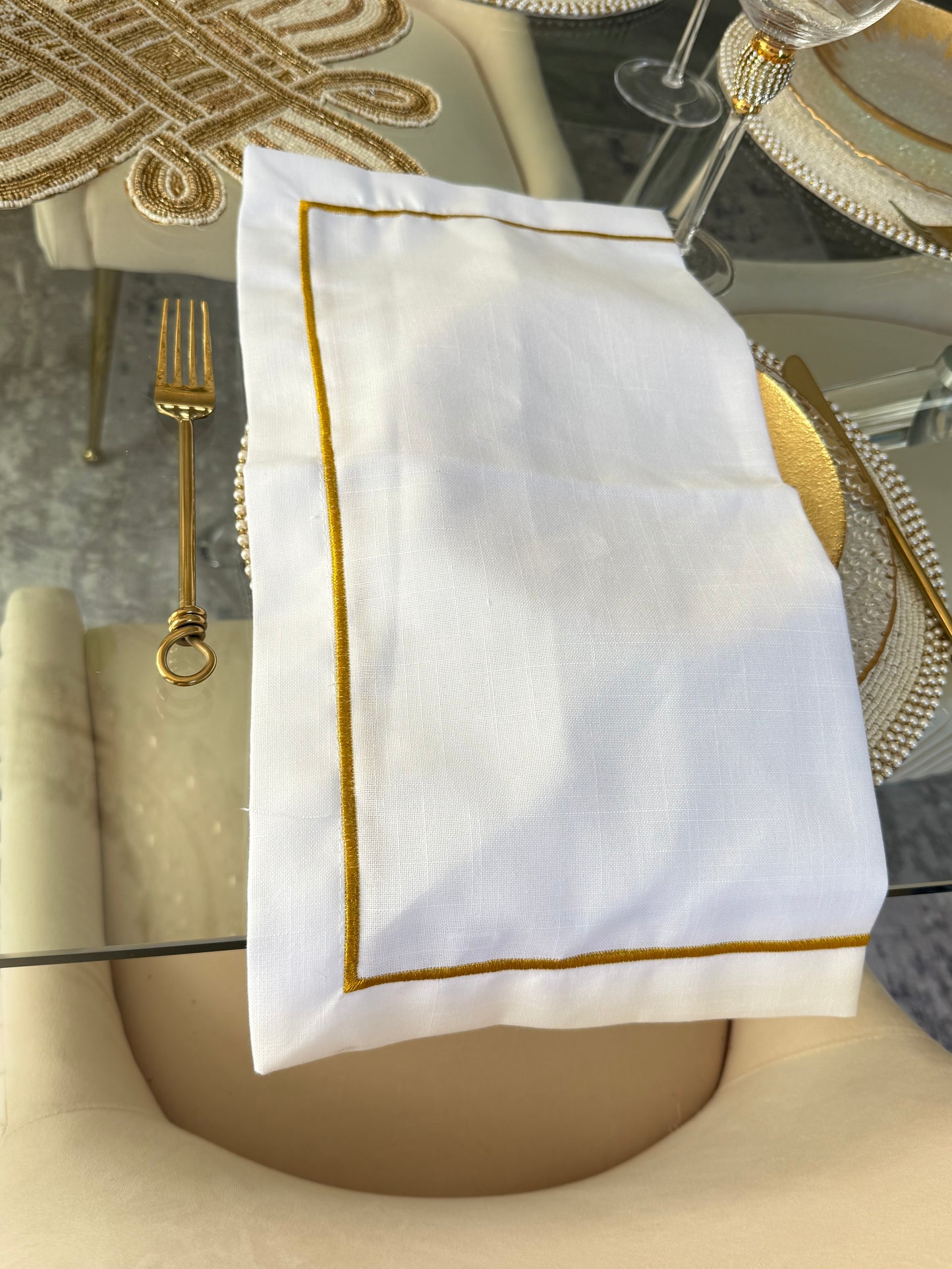 Set Of 4 Embroidery Detail Napkins.