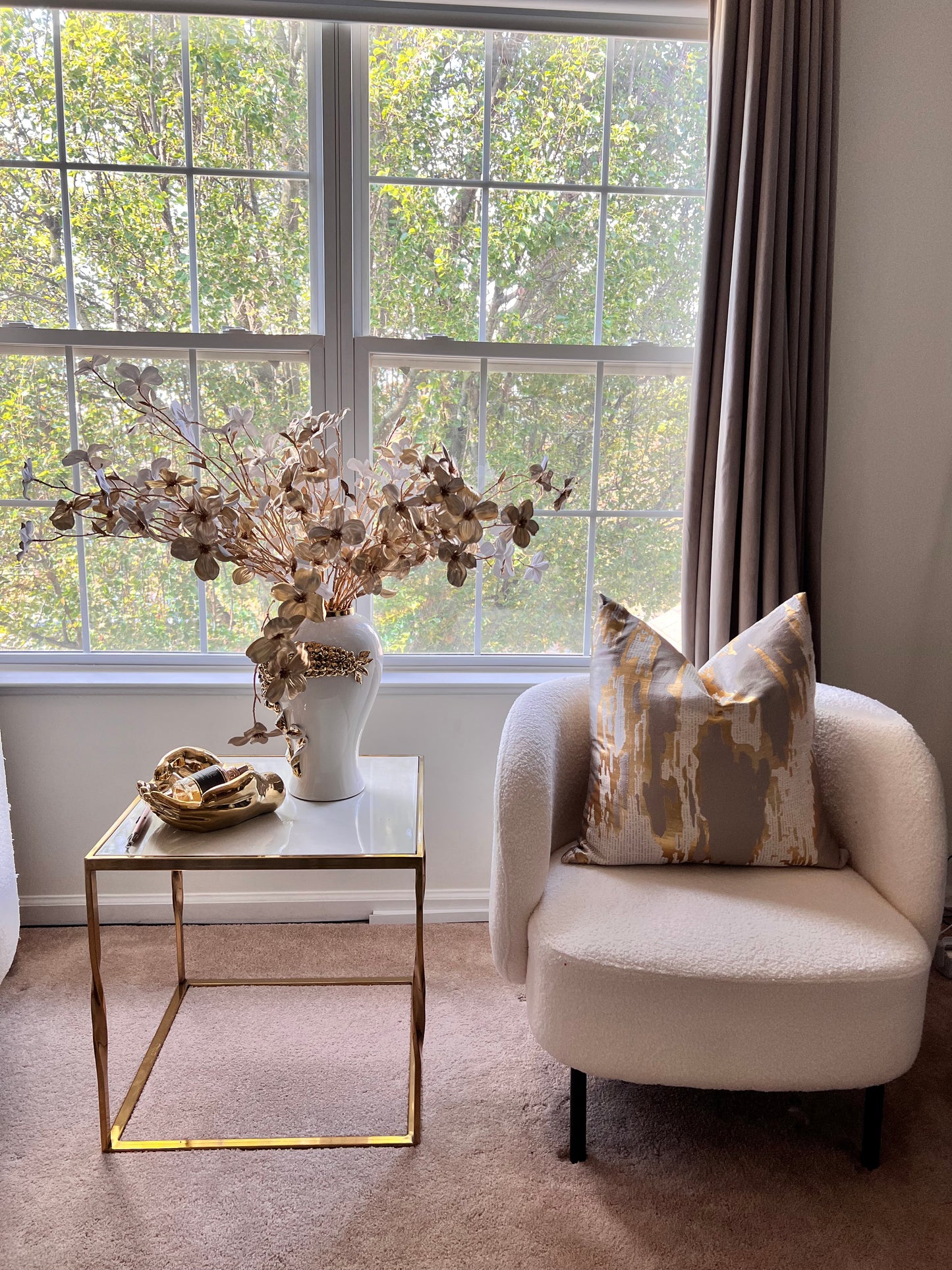 Grey and gold foil pillow.