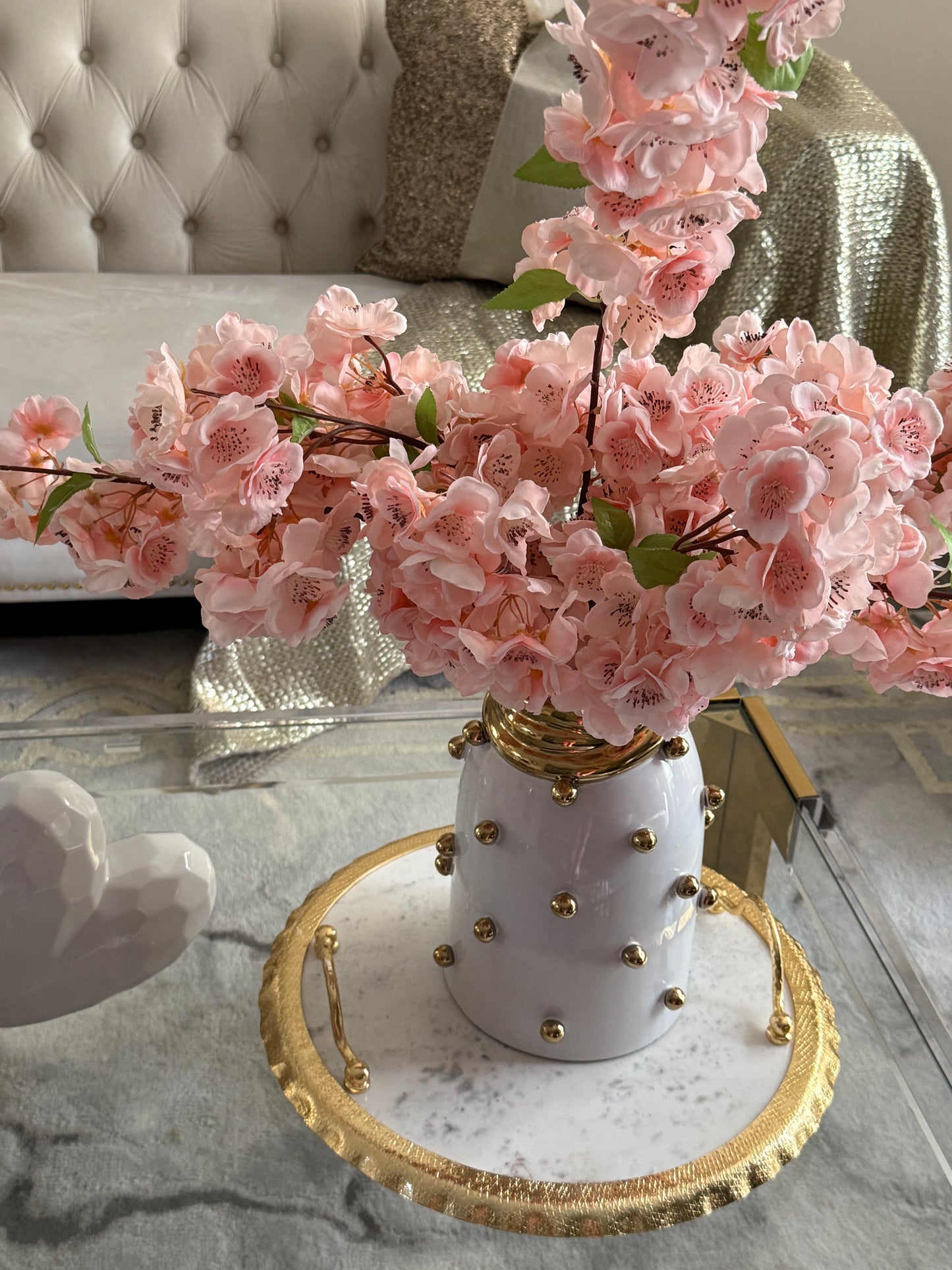 White Marble Tray Gold Ruffled Design.