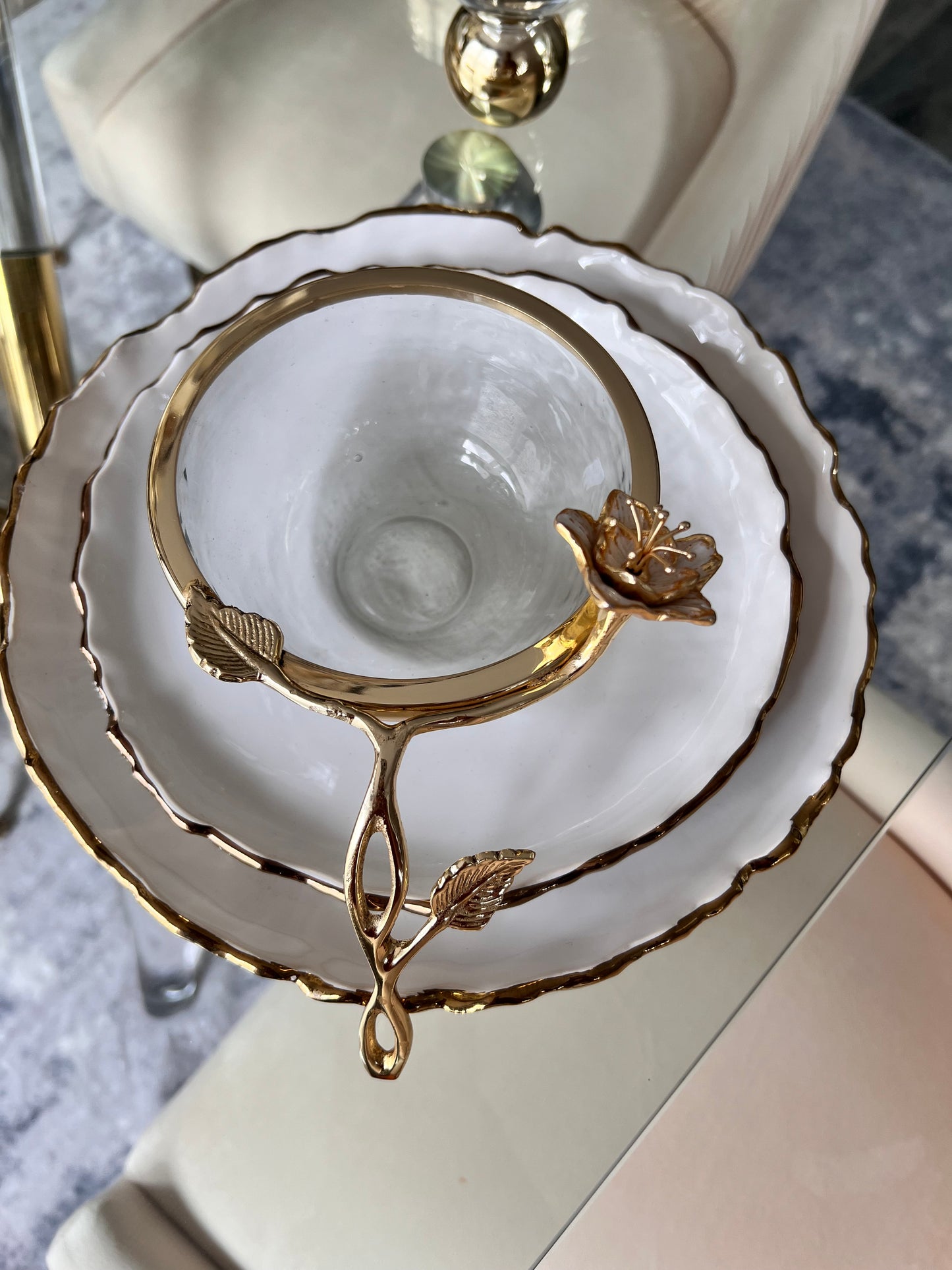 Glass dish gold flowers Desing handle (2) styles)