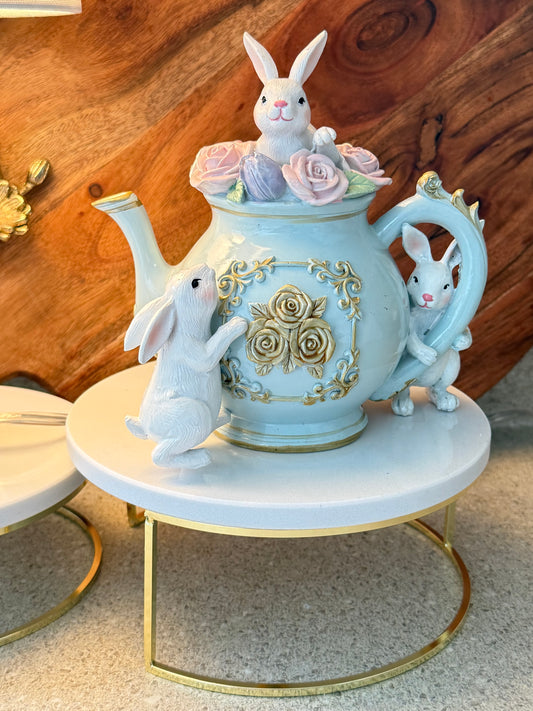 Easter Bunny Teapot Figurine with Roses.