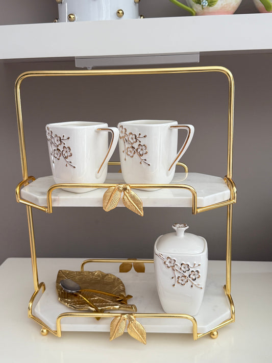 2 Tier Marble And Gold Leaf Design.