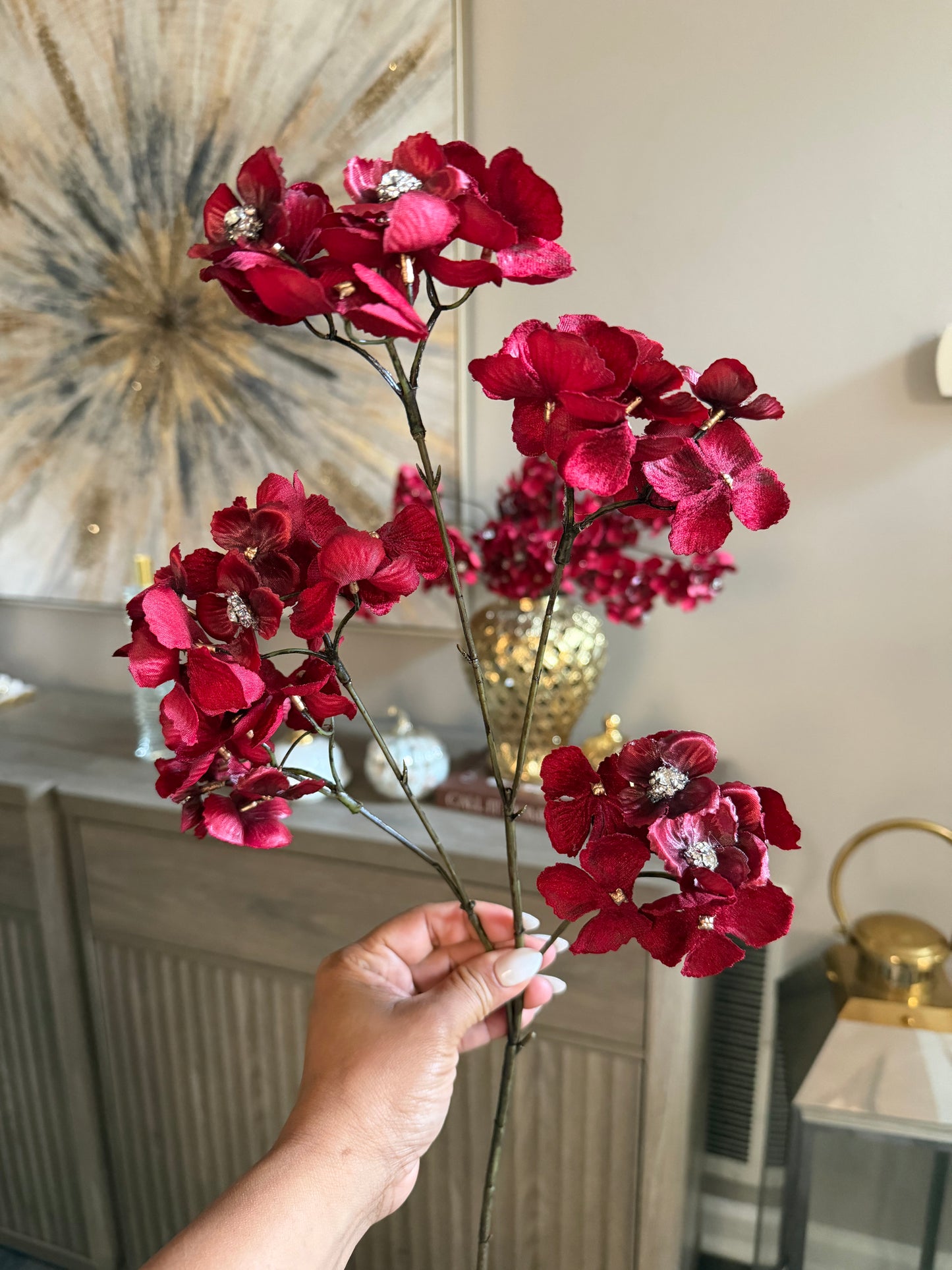 Set Of 3 Hydrangea Red Burgundy.