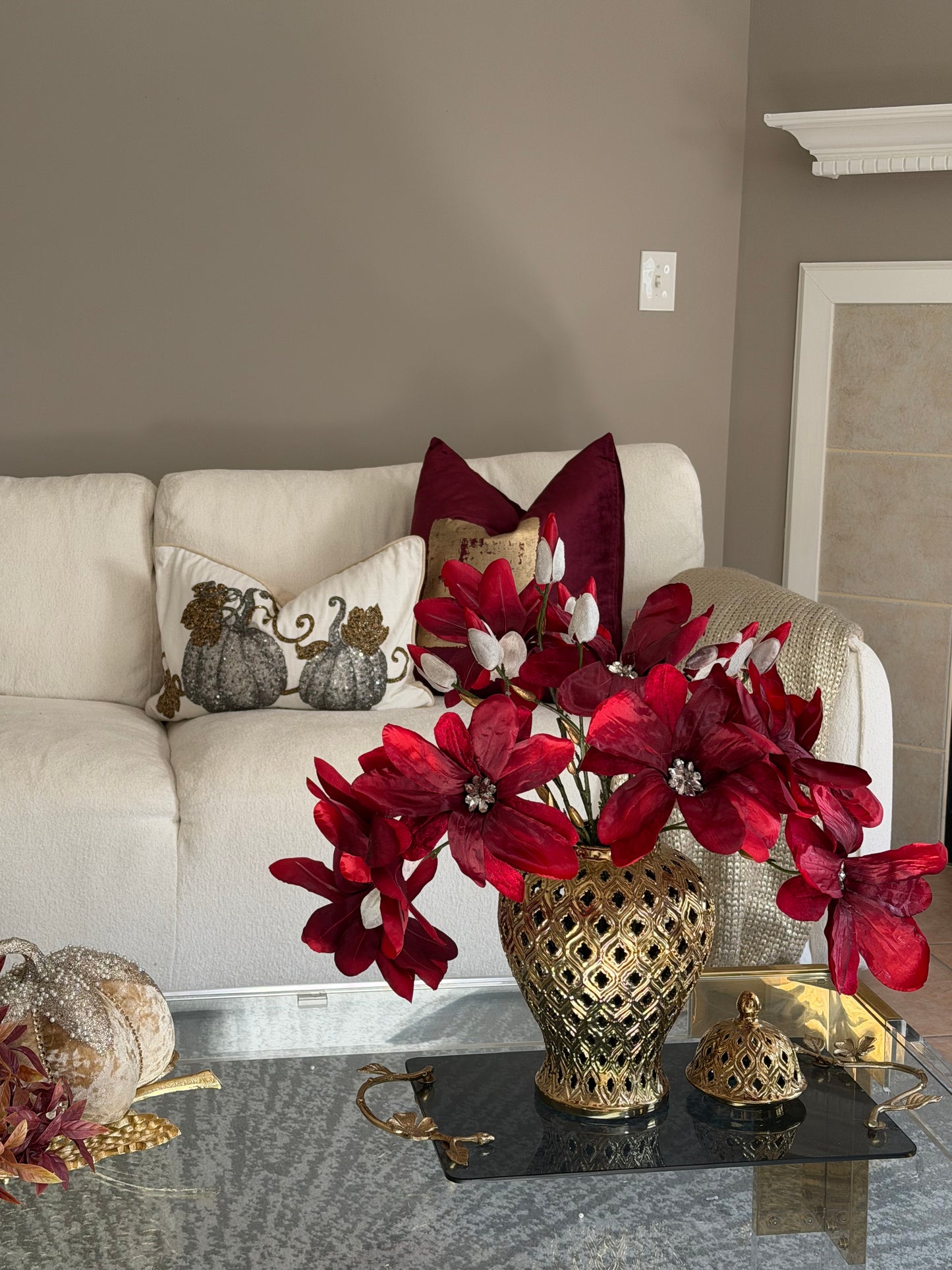 Diamond Velvet Magnolia Burgundy Set of 3.