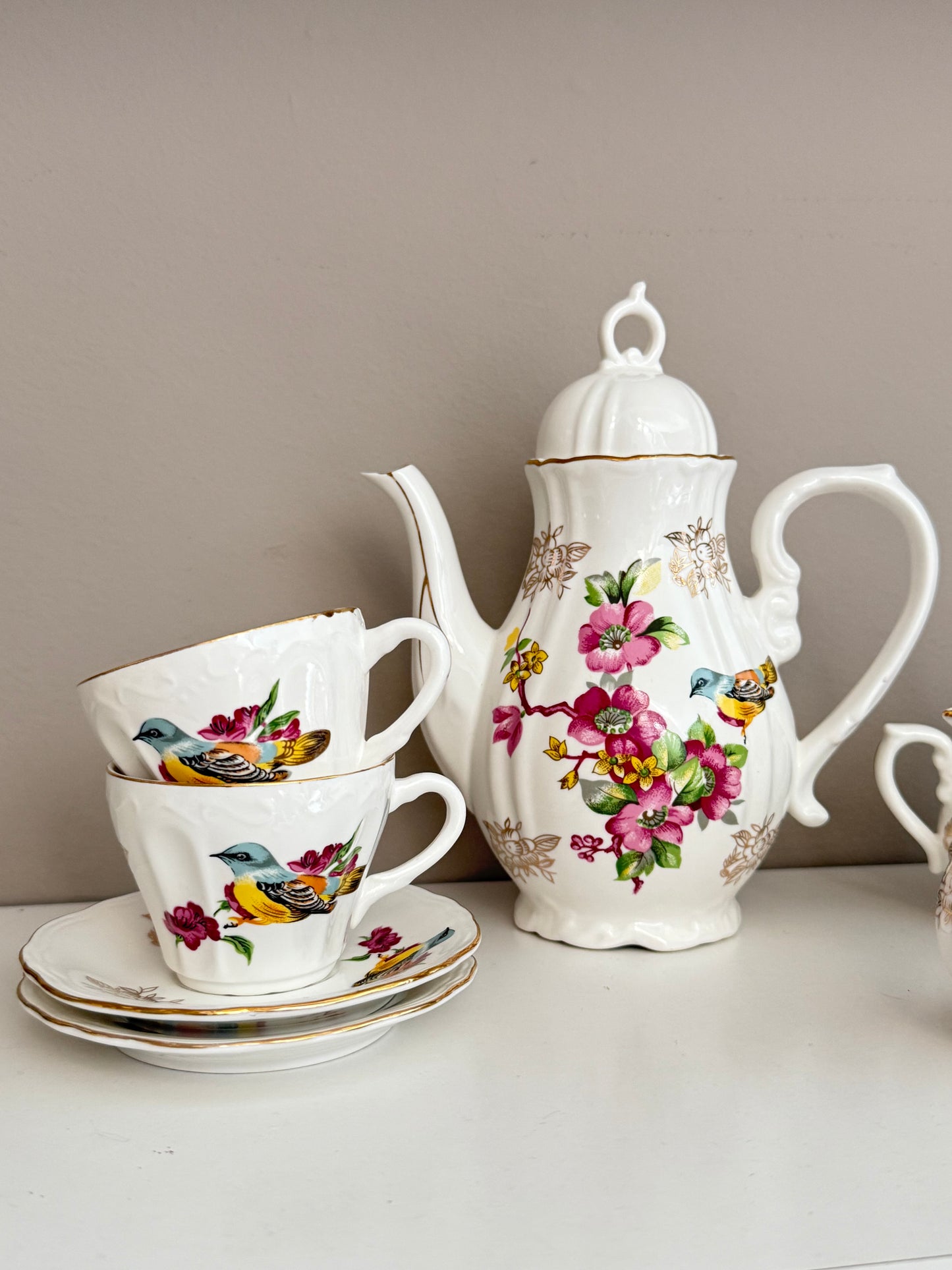 Bird Floral Porcelain 7 Piece  Set