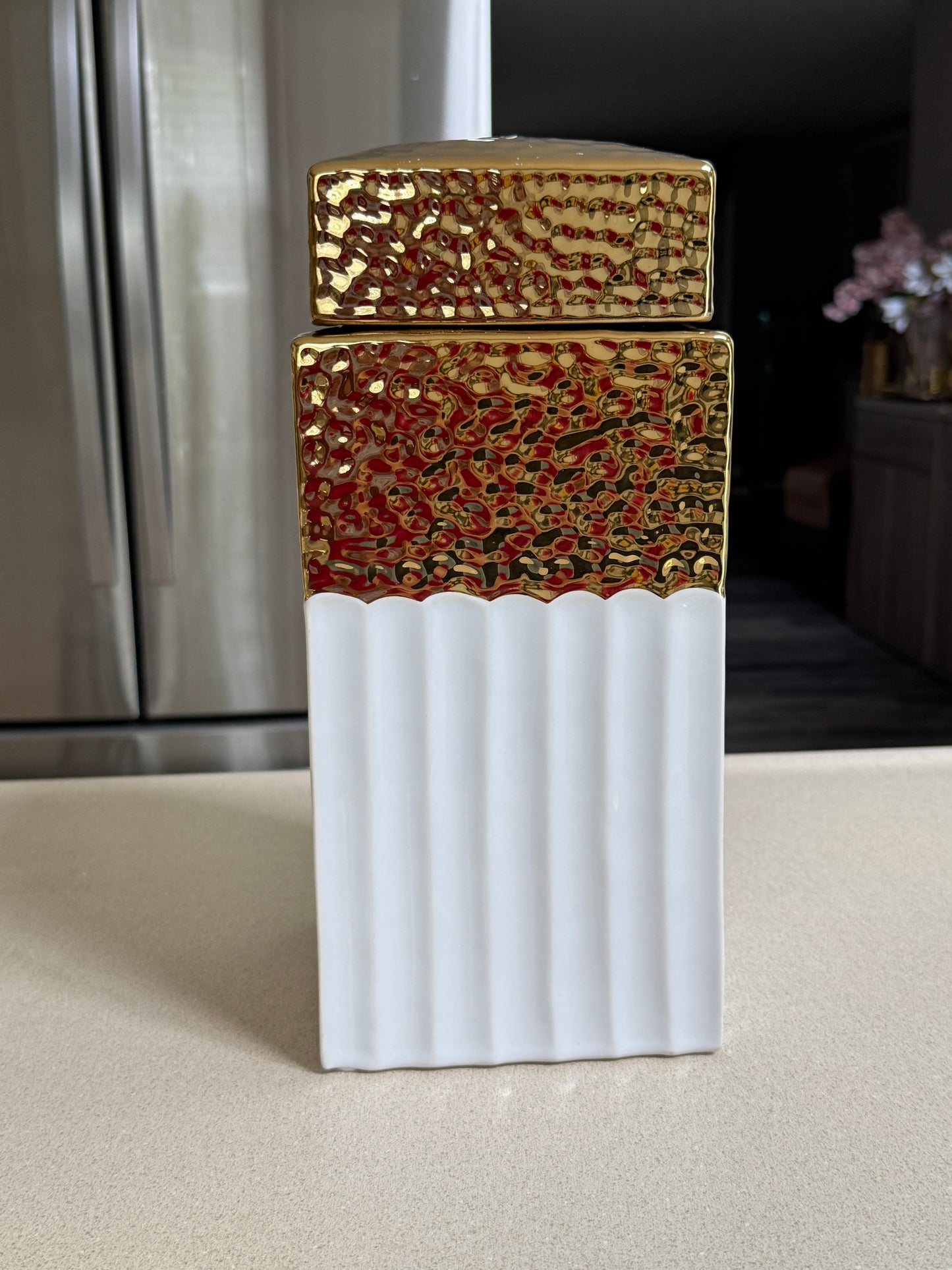 Gold and White Vase With Lead.
