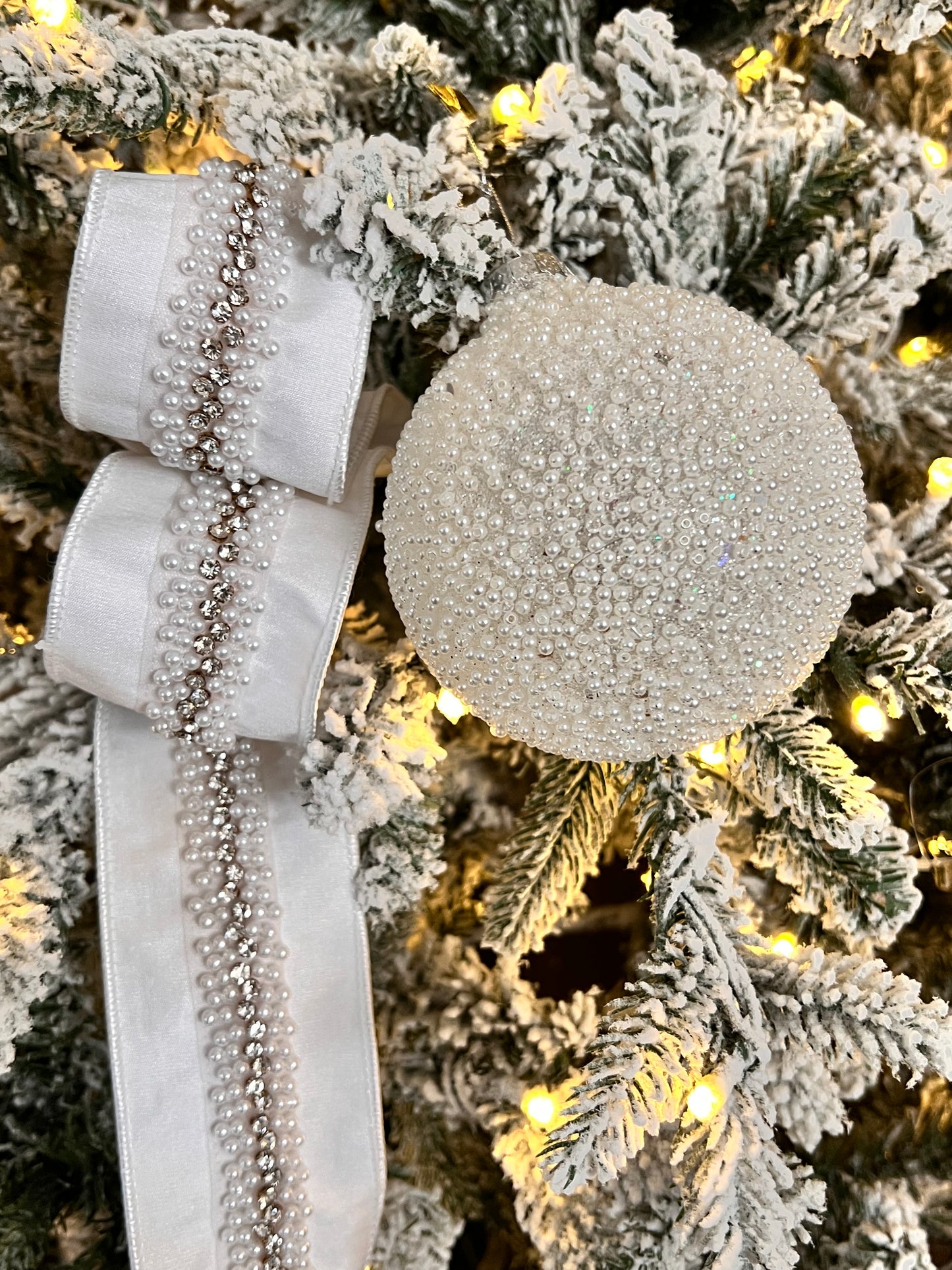 White Beaded Christmas Ribbon