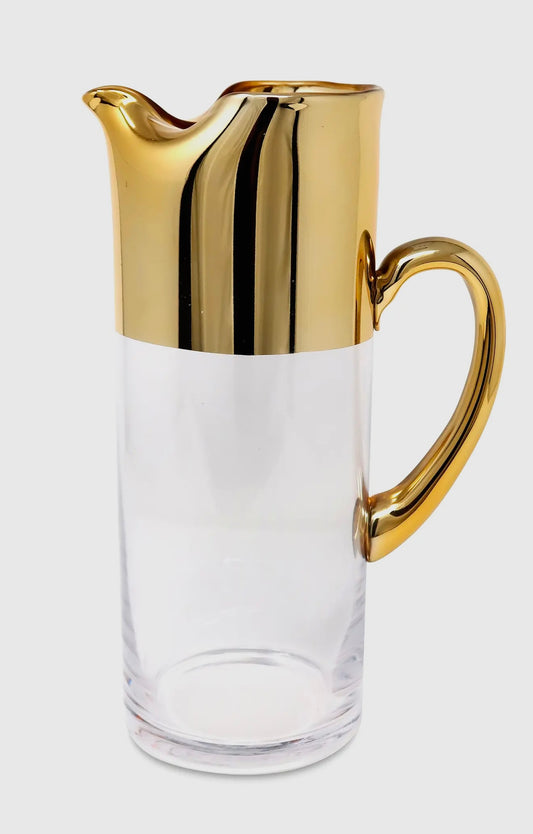 Glass Pitcher Whit Gold Handle And Top.