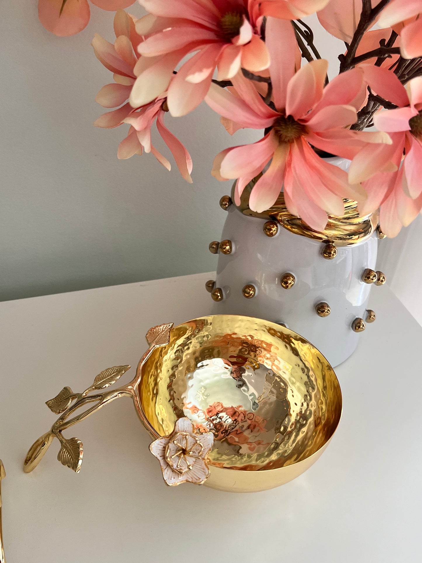 Glass dish gold flowers Desing handle (2) styles)