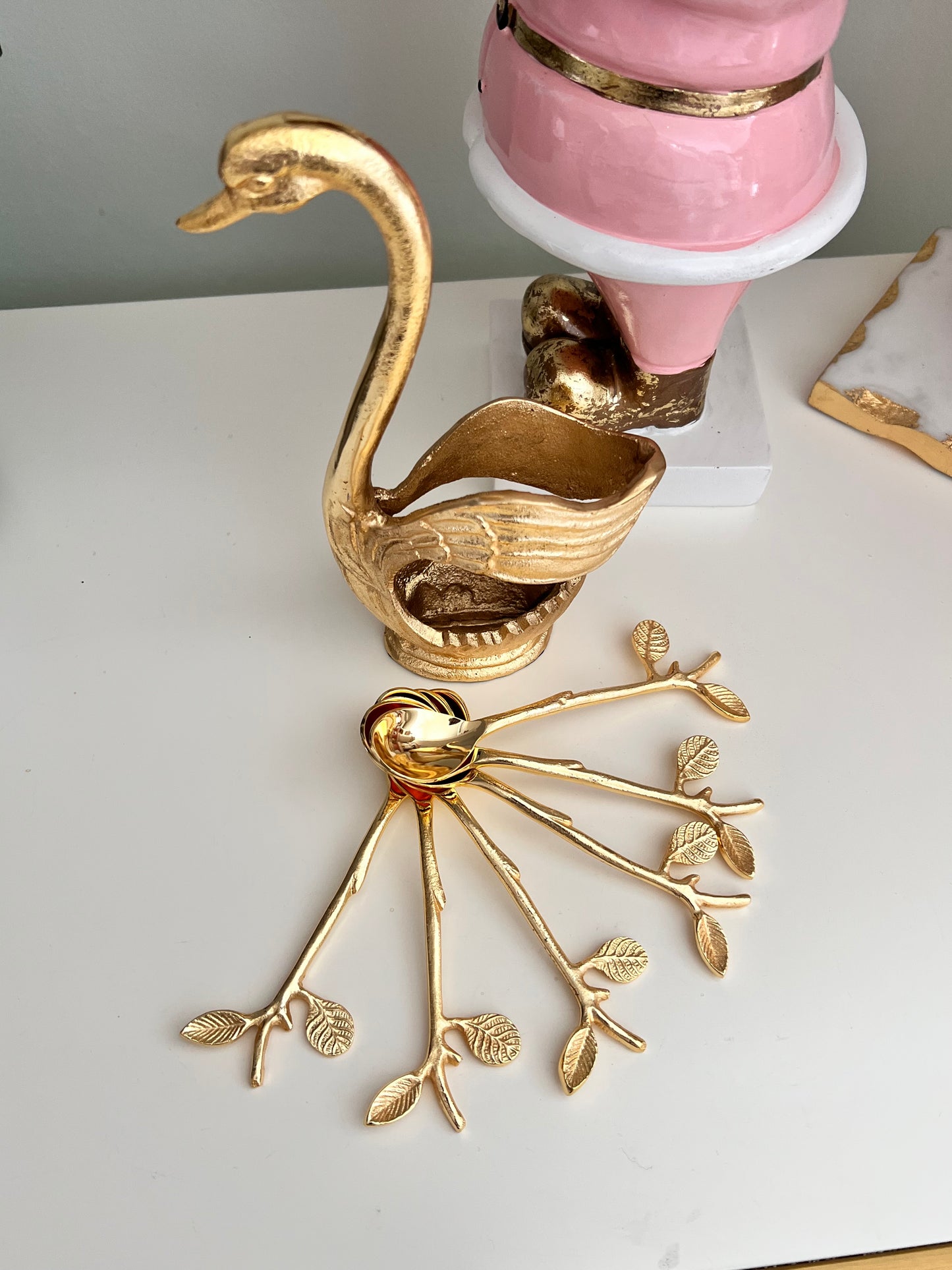 Gold Swan Dessert Spoon Holder 6 spoons