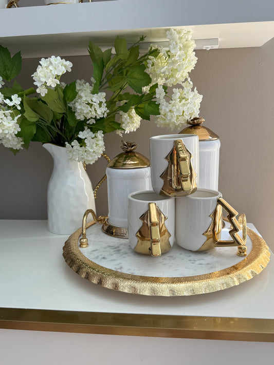 Set of Two Gold Triangular  Mugs