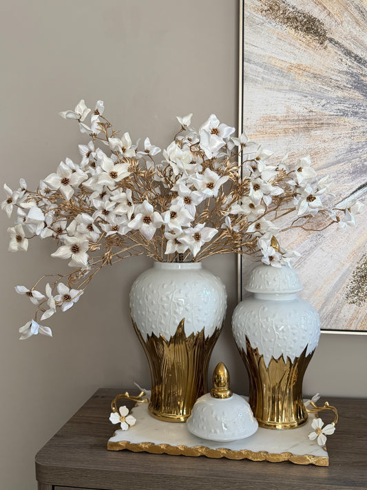 Set of 3 gold en white velvet stems