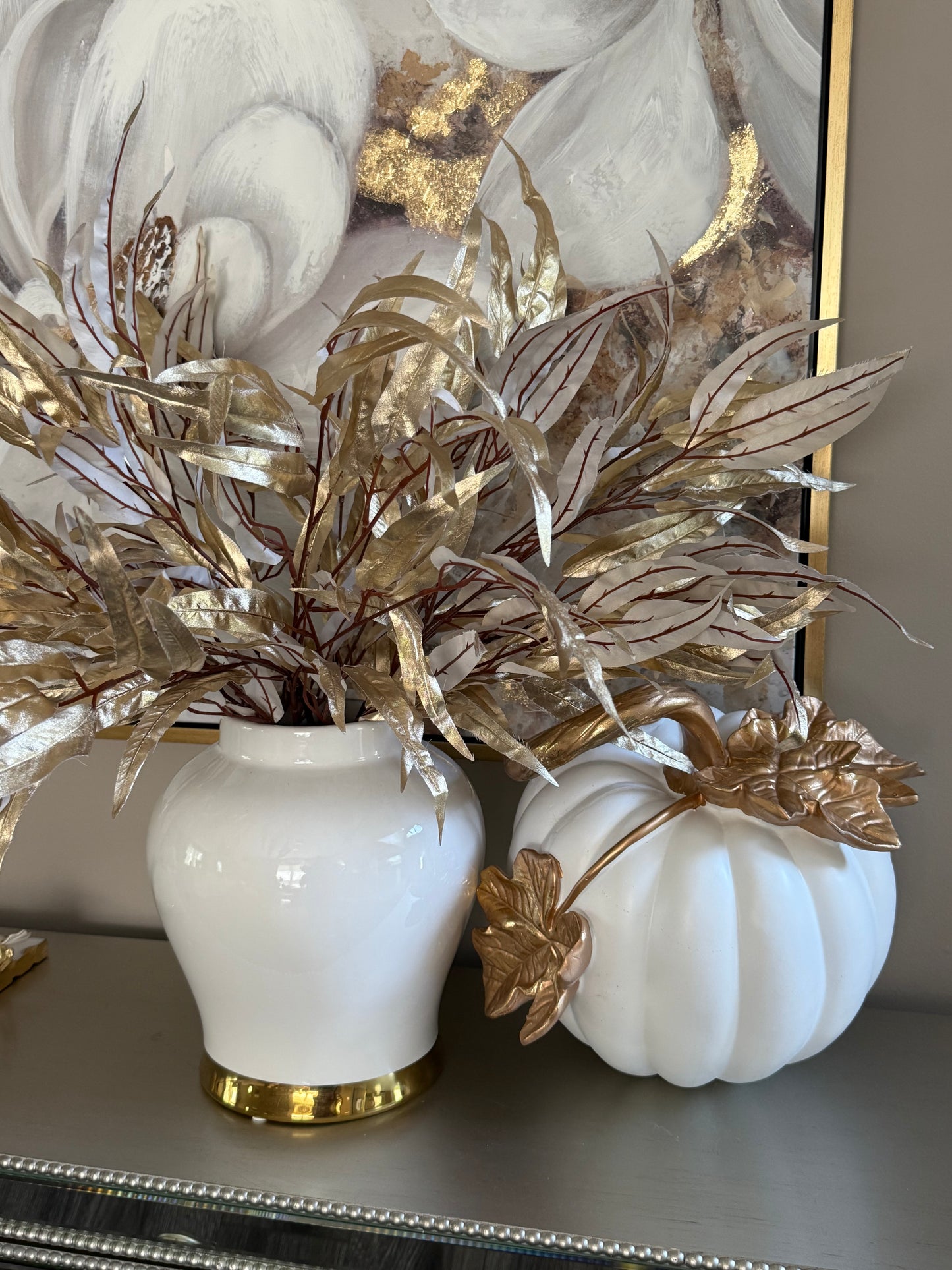 White And Gold Leaf 🍁 Pumpkin Large .