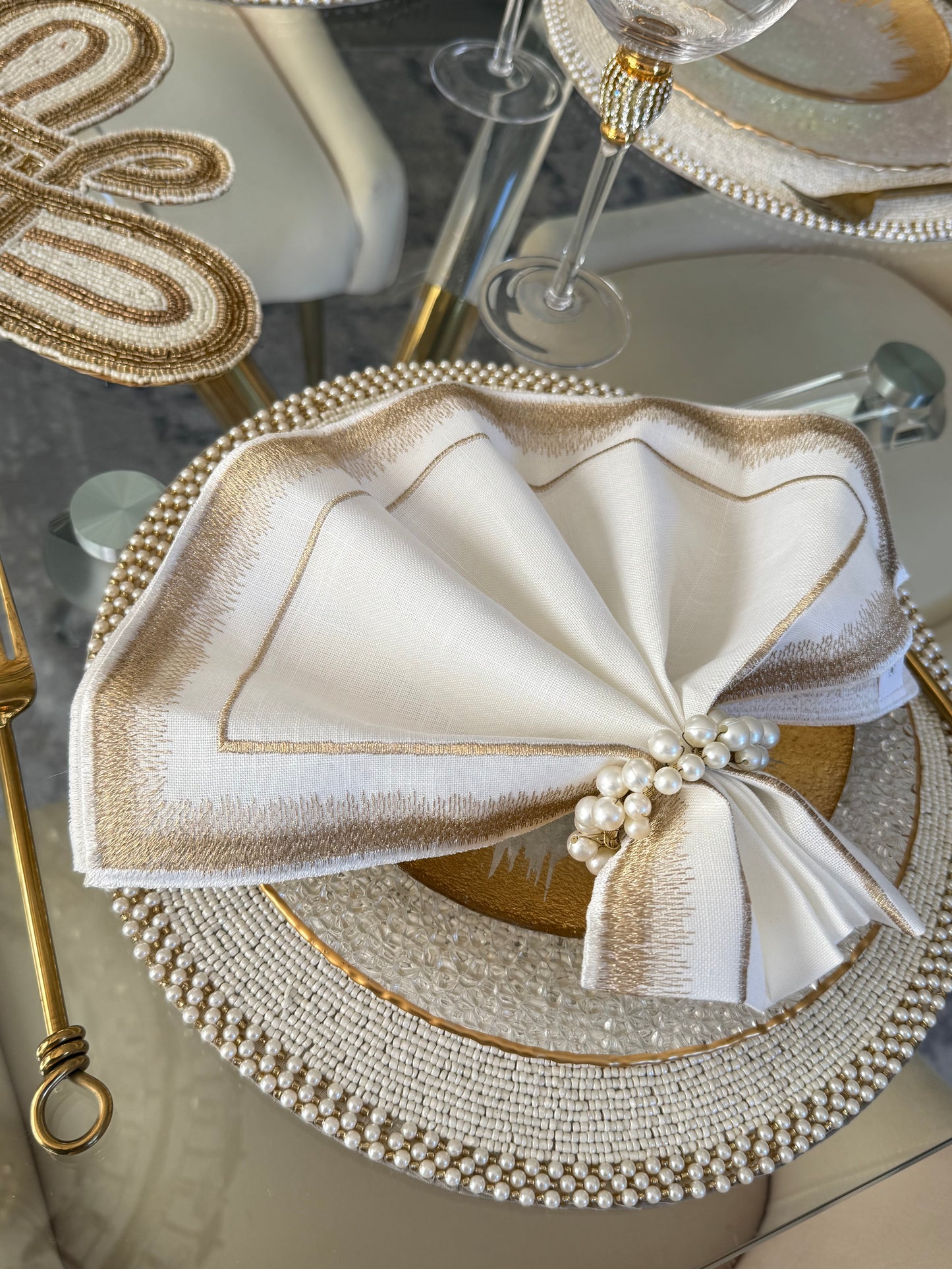 Set Of 4 Embroidery Detail Napkins.