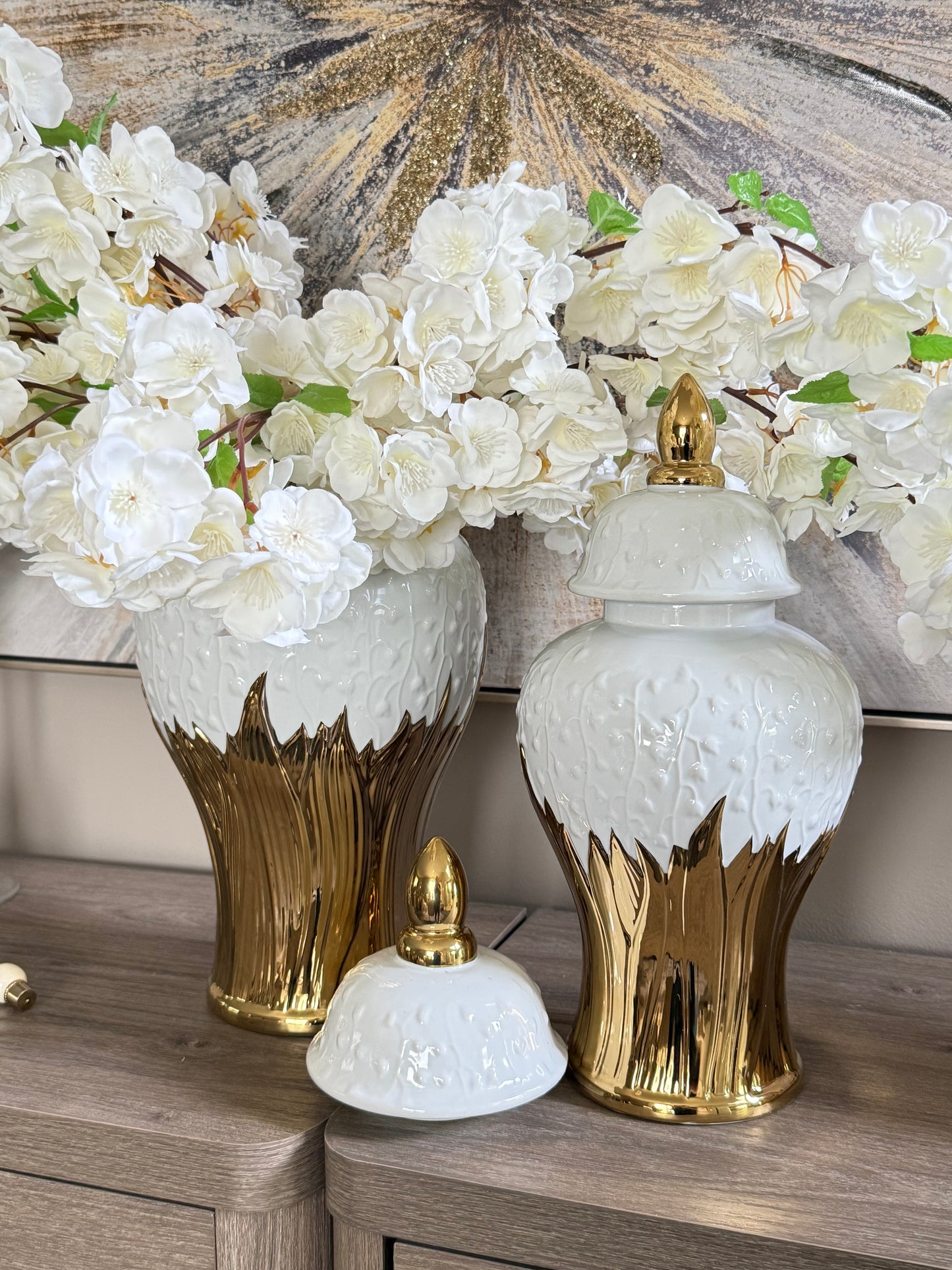 White and Gold Ginger jar Large (2 size available)