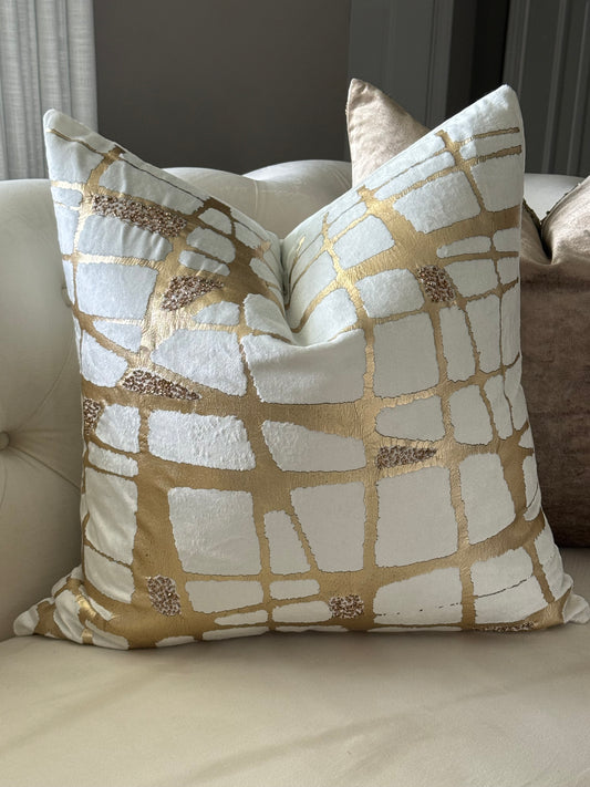 White and Gold Abstract Pillow