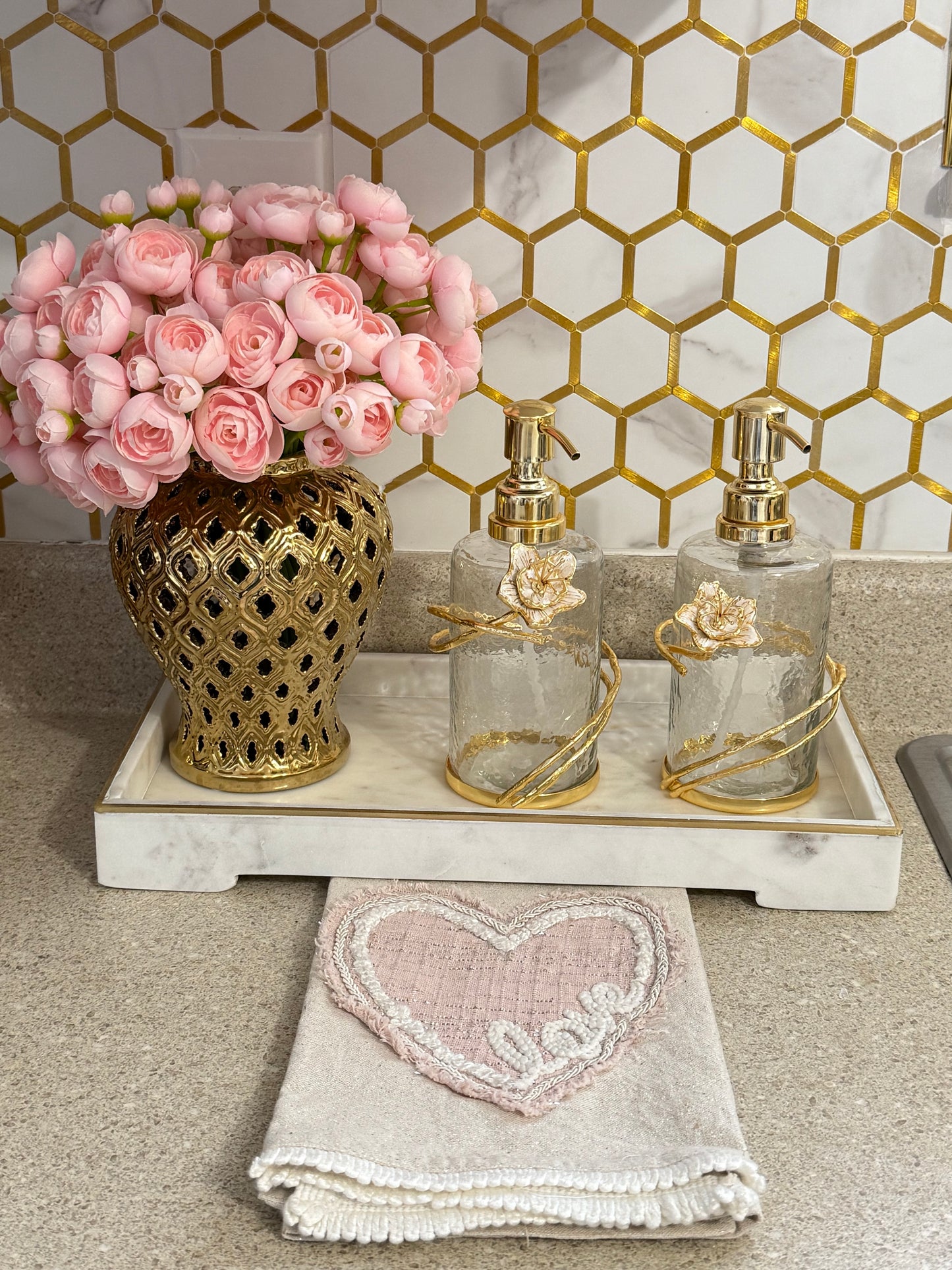 Marble Tray Whit Gold Trim