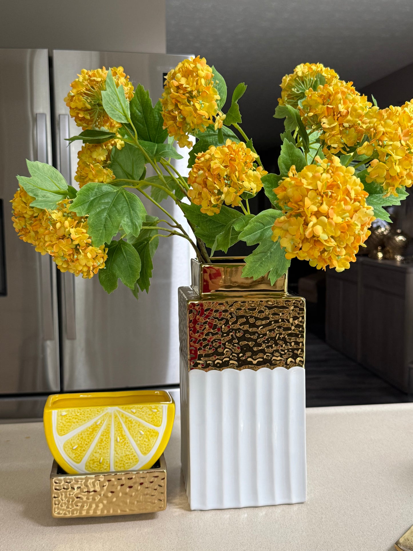 Gold and White Vase With Lead.
