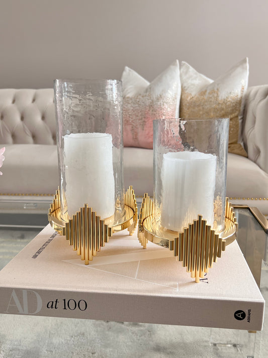 Clear and gold base candleholders. Medium