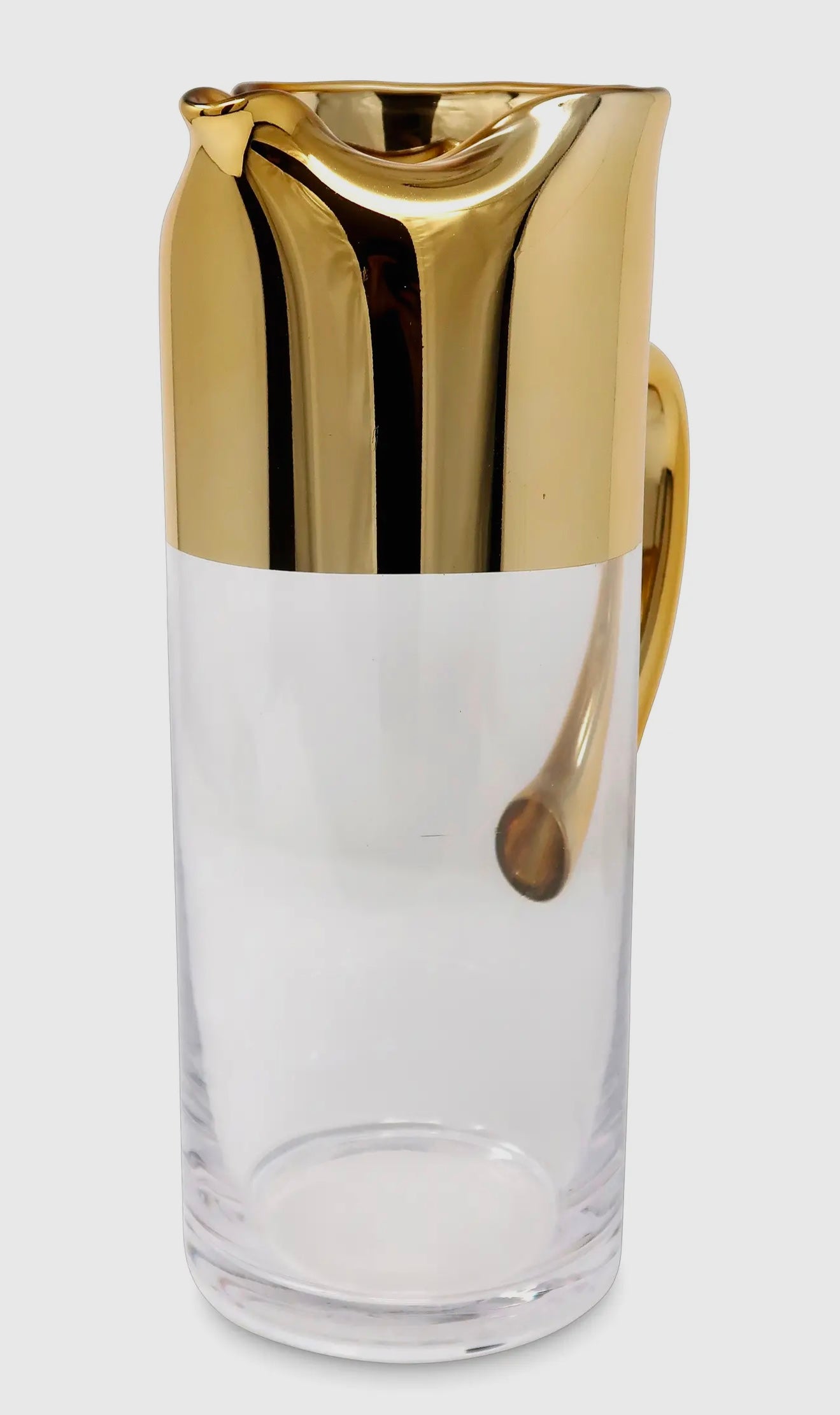 Glass Pitcher Whit Gold Handle And Top.