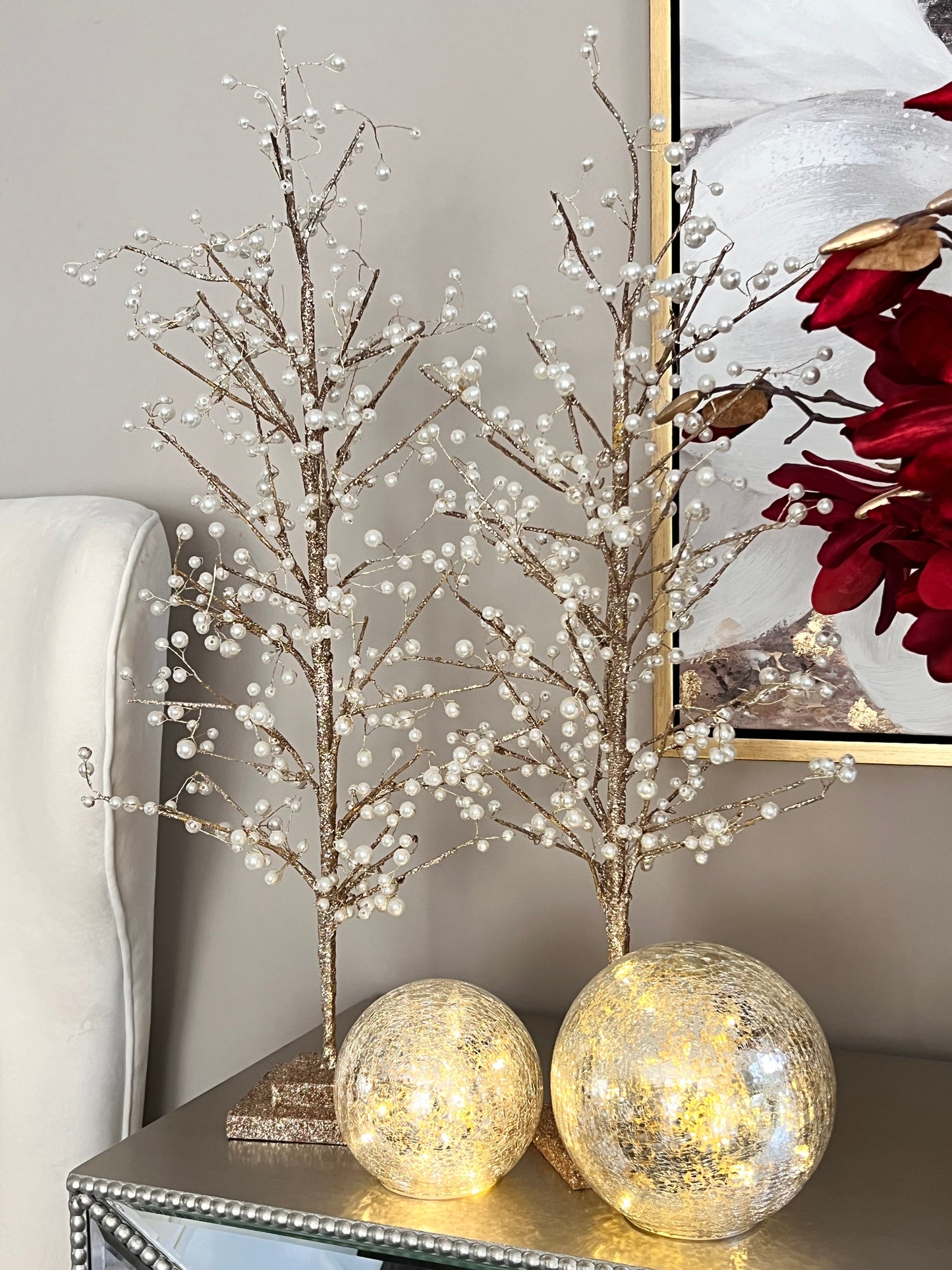 Set Of two Mercury Glass Lighted ball