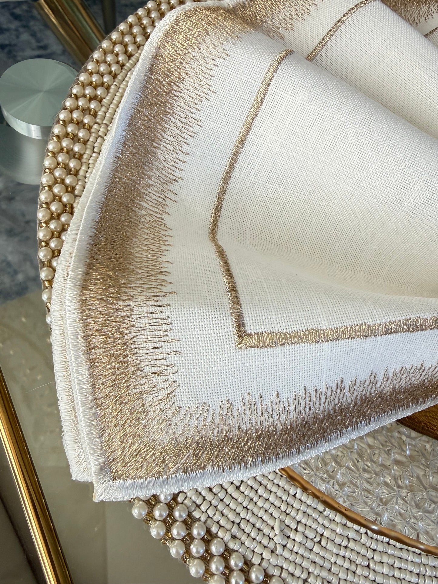 Set Of 4 Embroidery Detail Napkins.