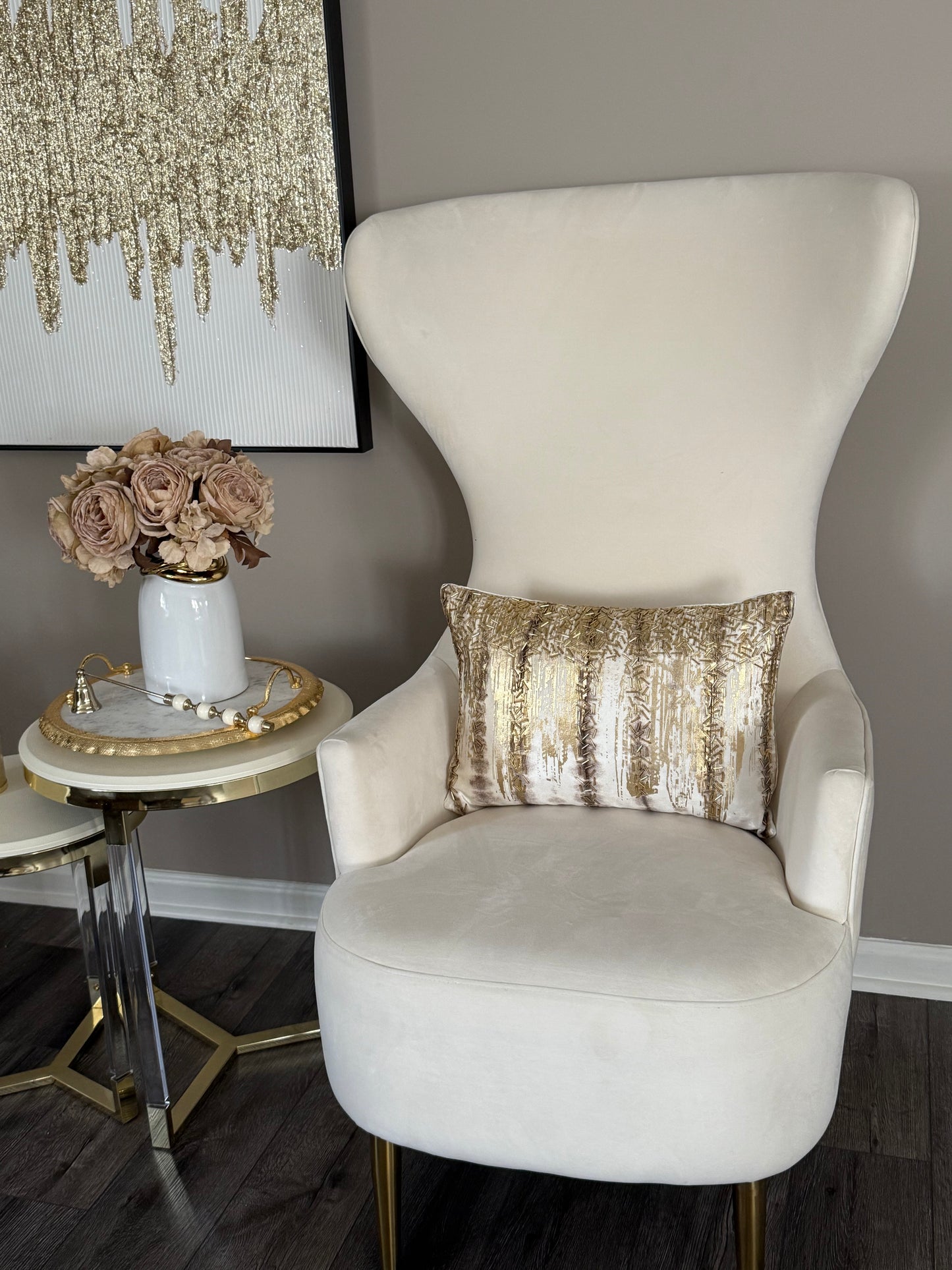 Gold and Beige Lumbar pillow