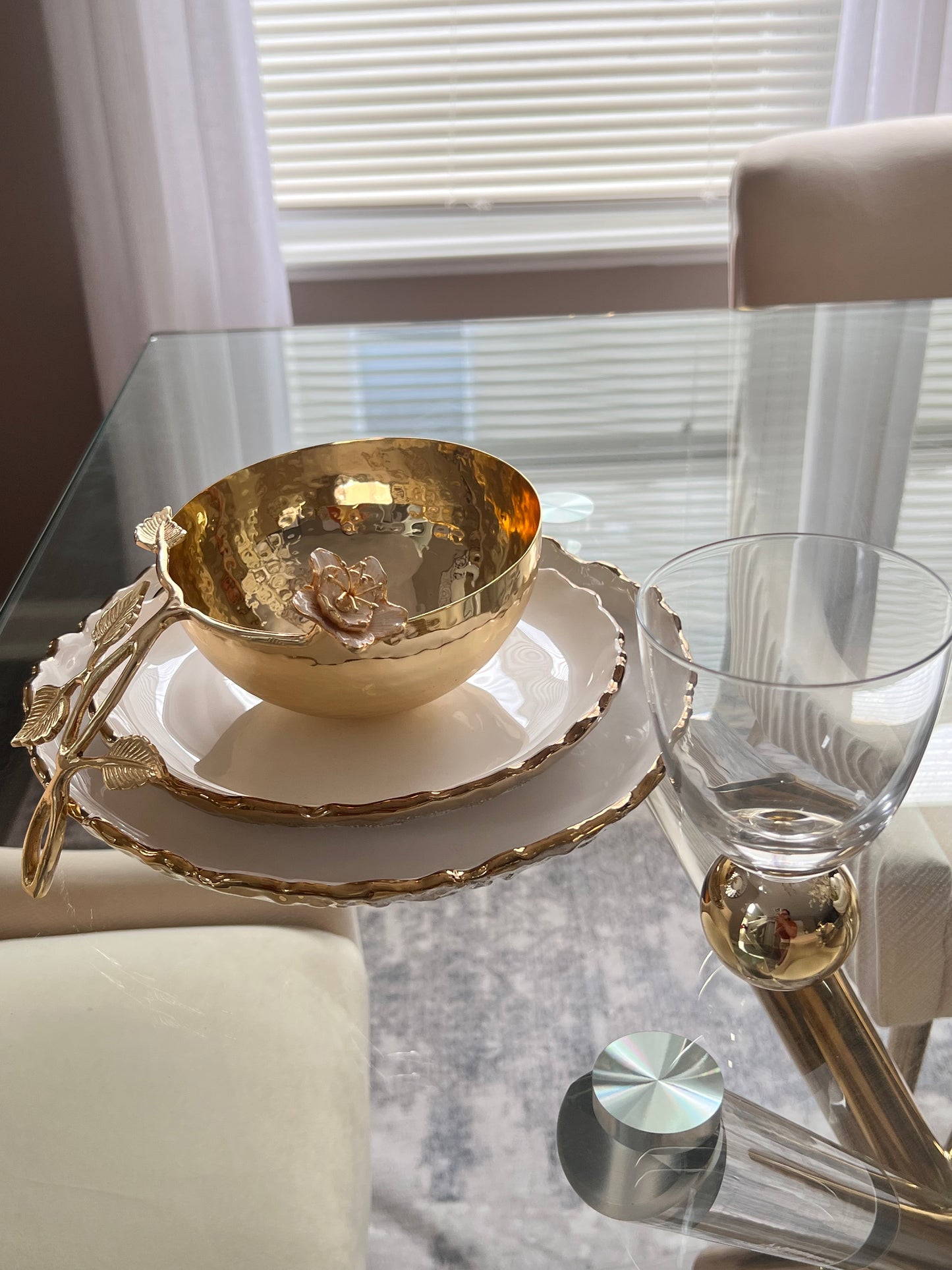 Glass dish gold flowers Desing handle (2) styles)