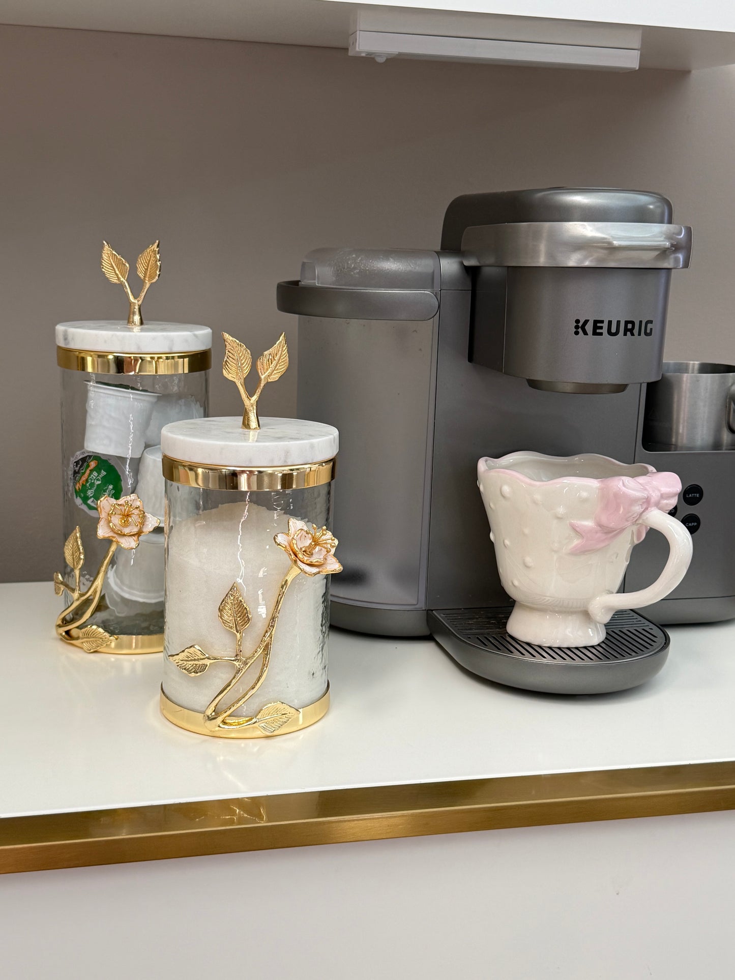 Glass Canisters With Gold Leaf Design.(2 sizes available)